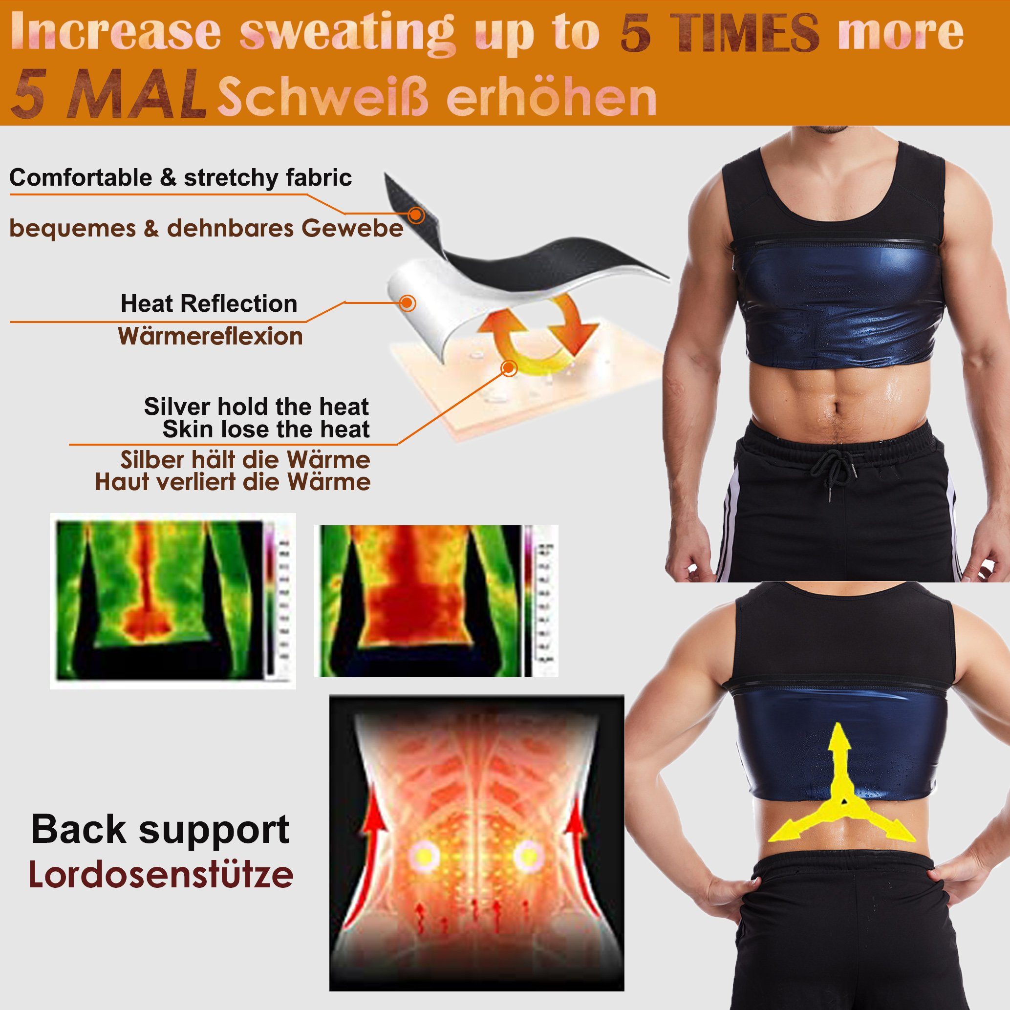 GOLDEN Schwitzanzug abnehmen Weste Herren Sauna Tank Top Taille Trainer Schwitzweste