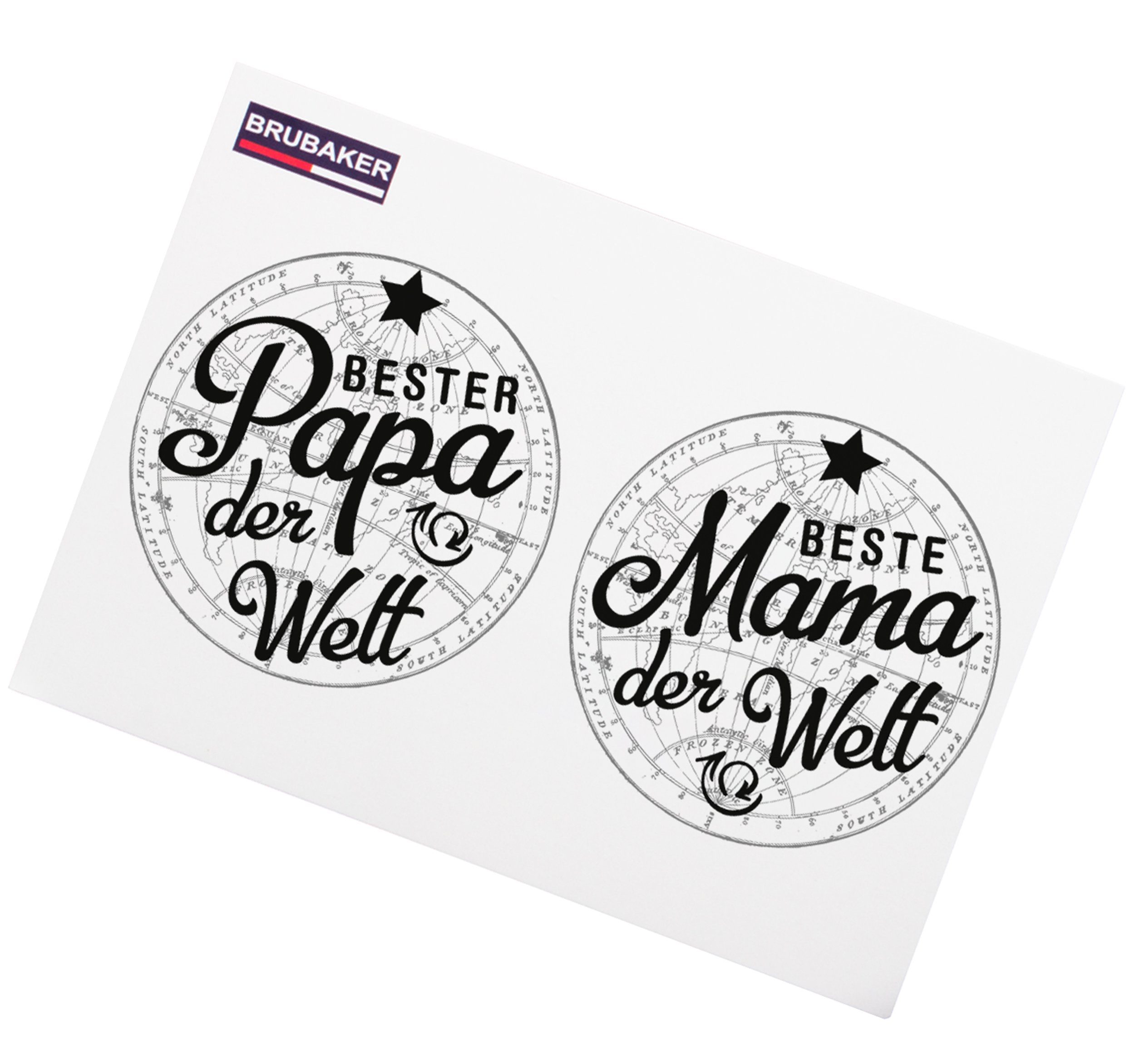 BRUBAKER Tasse 2er-Set Kaffeetassen Beste Mama und Bester Papa, 4-tlg., Keramik, 2x Kaffeebecher in Geschenkpackung mit Grußkarte - für Eltern
