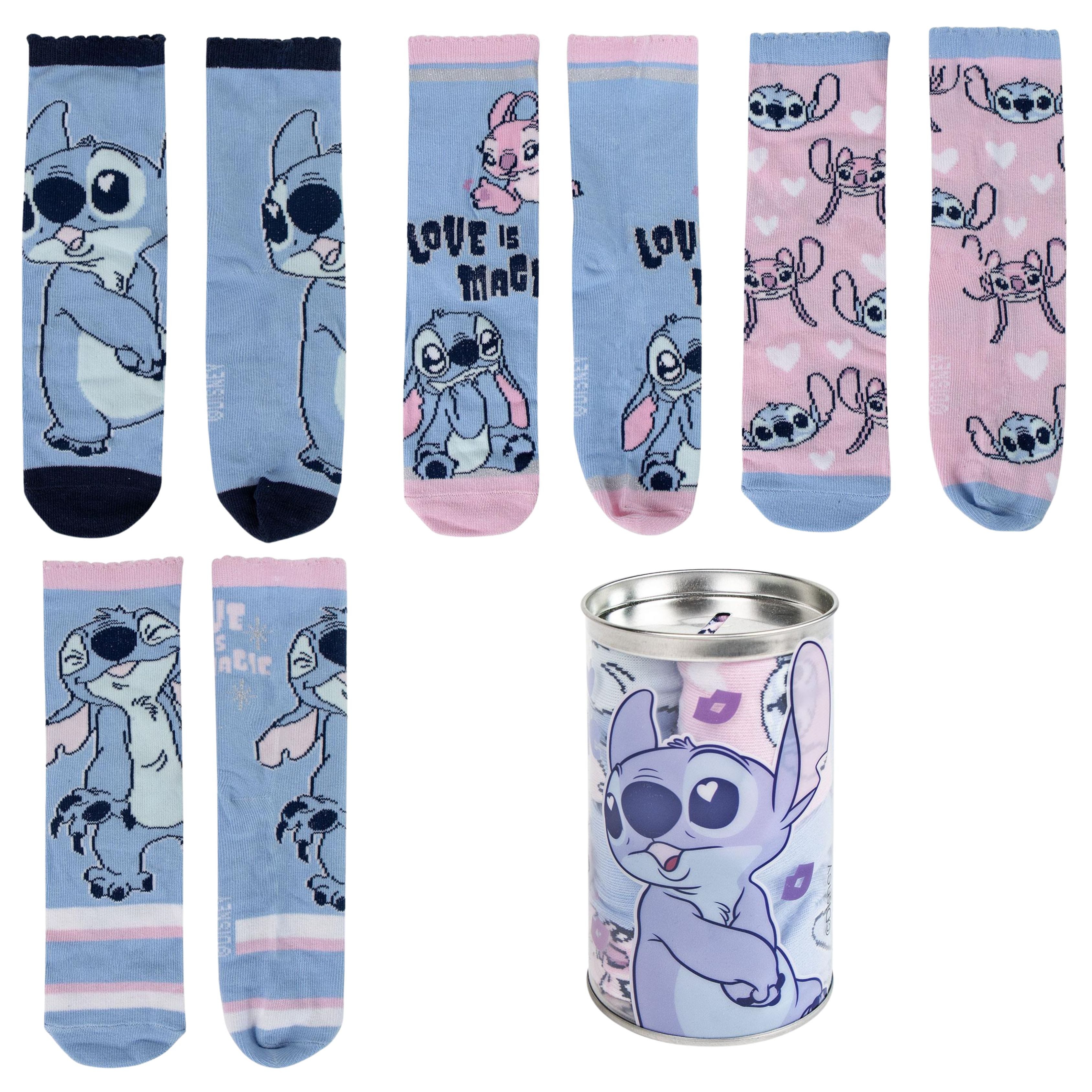 Lilo & Stitch Socken Stitch Mädchen Socken Strümpfe 4 Paar in Spardose