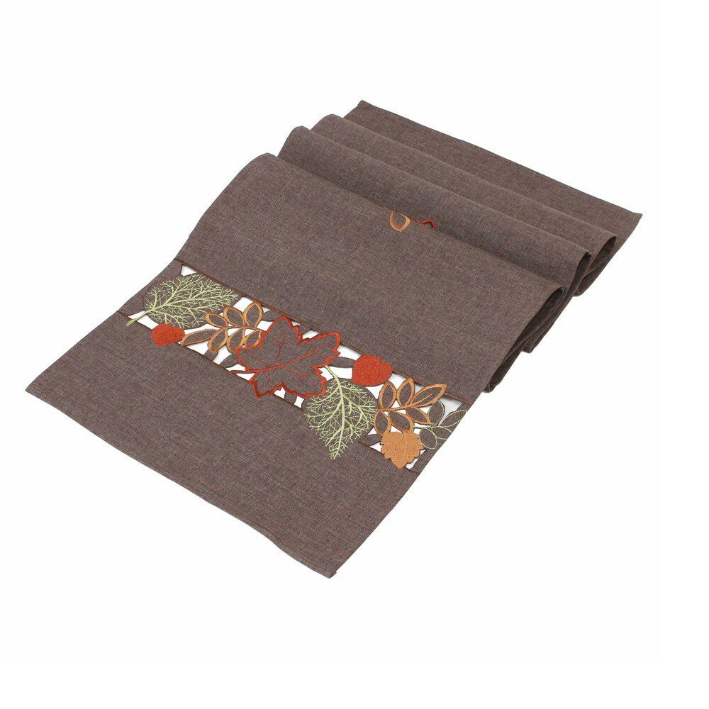 Home-trends24.de Tischläufer Blätter Herbstlaub Mitteldecke Stickerei Tisch 40 x 150 cm