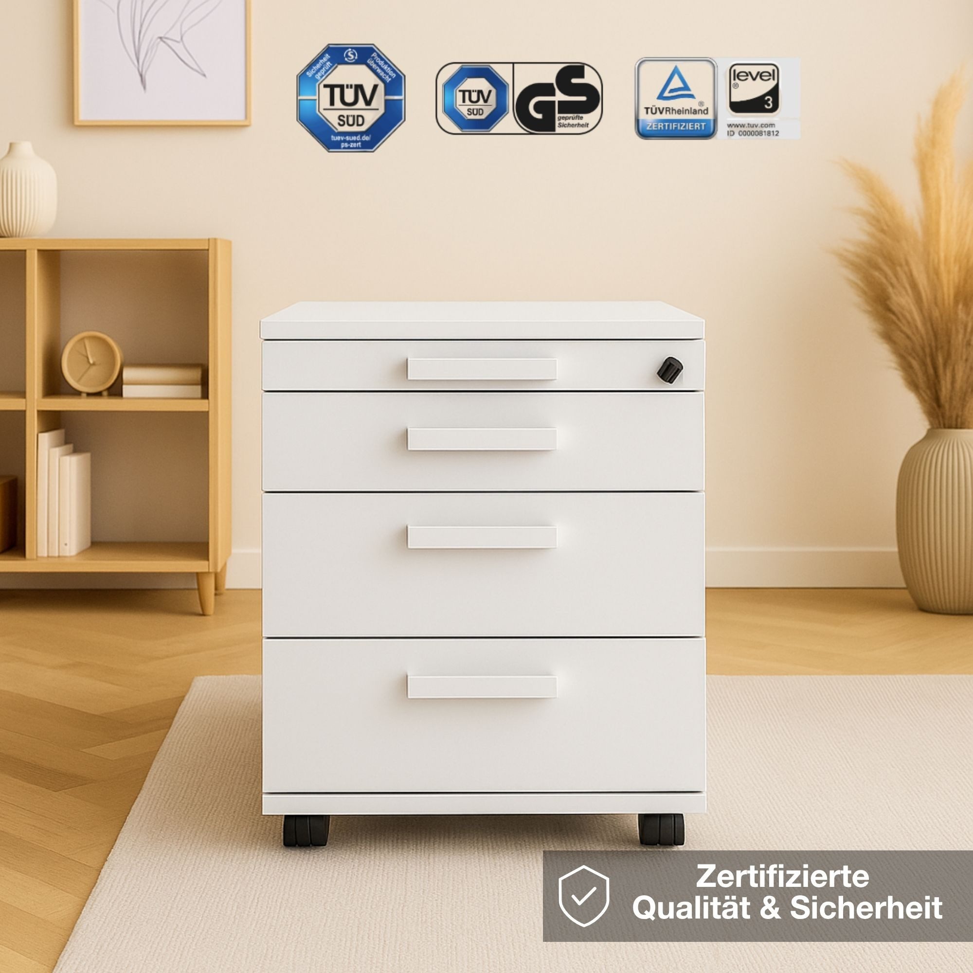 ASSMANN Büromöbel Rollcontainer Pontis, (Abschließbar 41x58x53cm, fertig montiert, für Büro und Homeoffice), TÜV-zertifiziert, Blauer Engel, FEMB Level 3