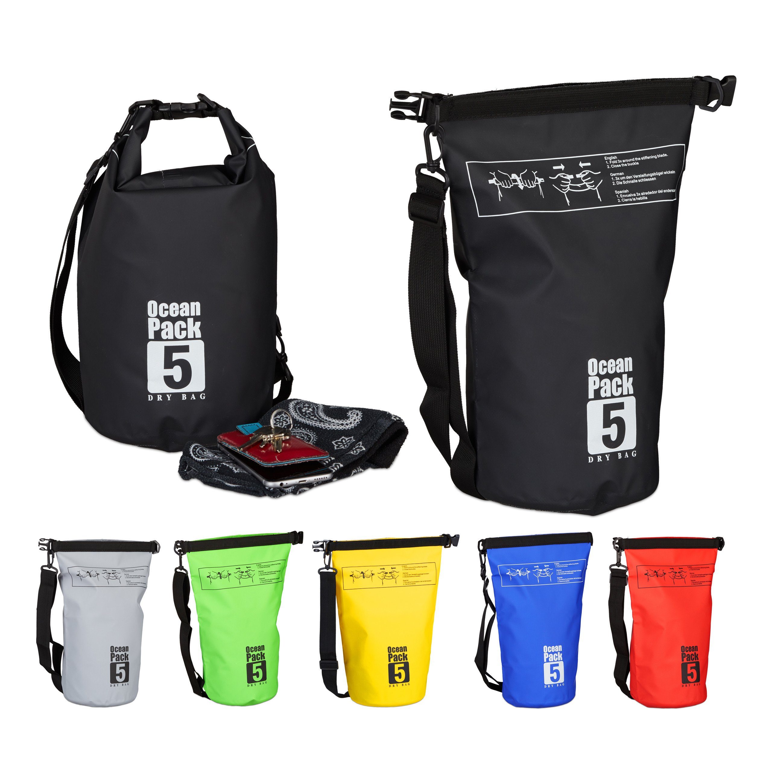 relaxdays Packsack Ocean Pack 5L wasserdicht, schwarz günstig online kaufen