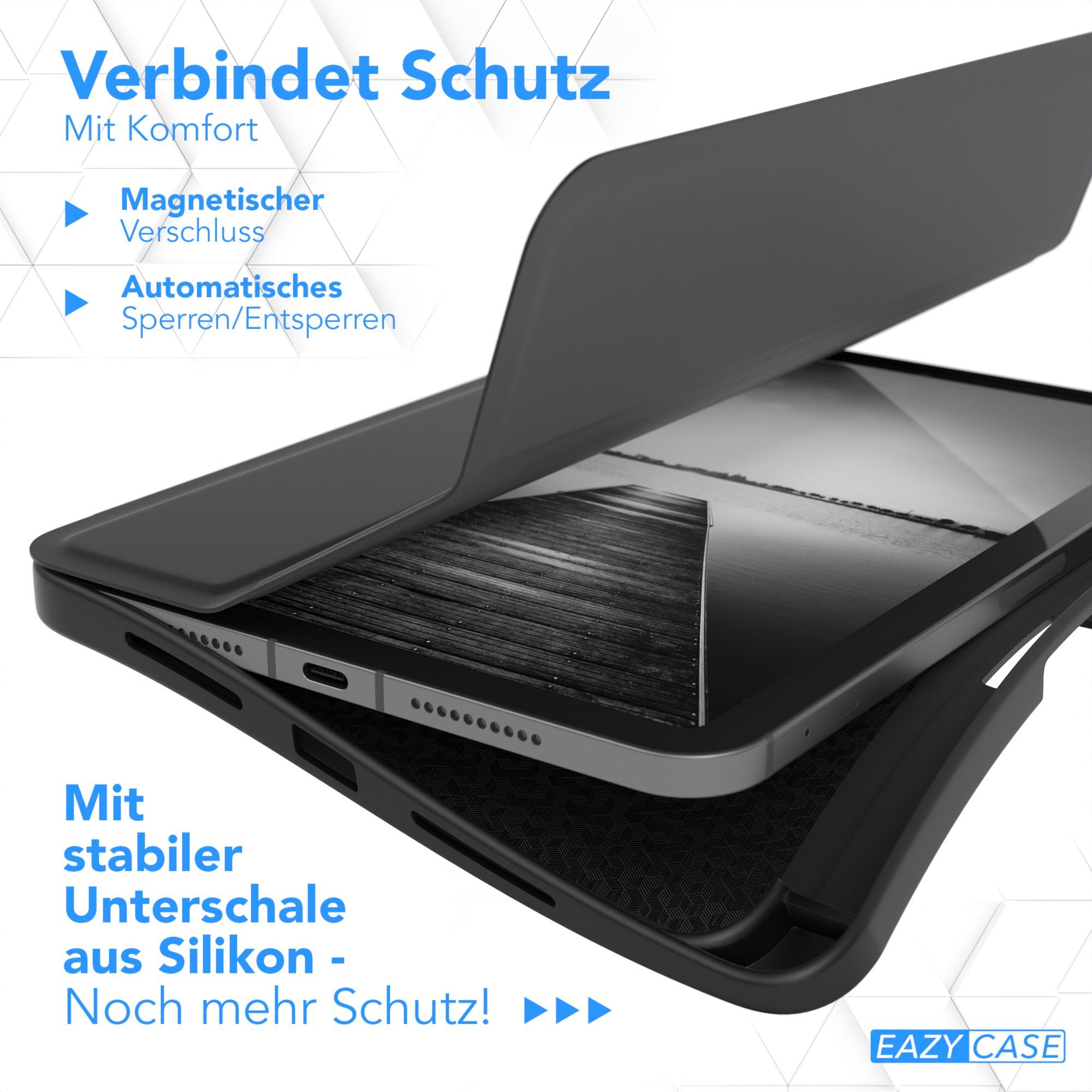 EAZY CASE Tablet-Hülle Penholder Smartcase für iPad Mini 6. Gen. (2021) 8,3 Zoll, Hülle Schutzhülle mit Sleep Wake Up Funktion Etui zum Klappen Schwarz