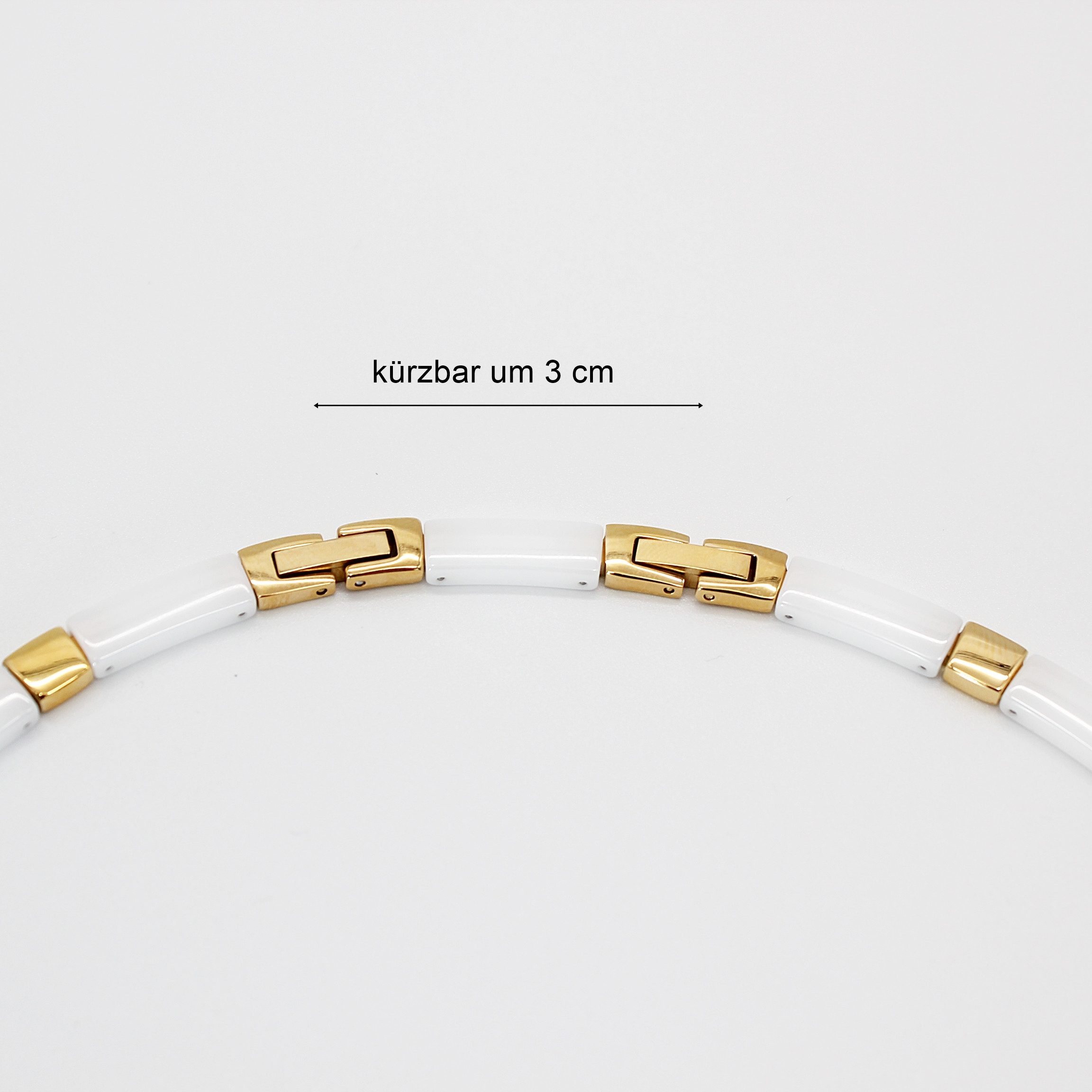 ELLAWIL Collier Halskette Collier Damenkette Collierkette Gliederkette weiß-goldfarben (Kettenlänge 48 cm, Breite 6 mm, GESCHENKIDEE, aus weißer Keramik mit goldfarbenen Edelstahl), inklusive Geschenkschachtel