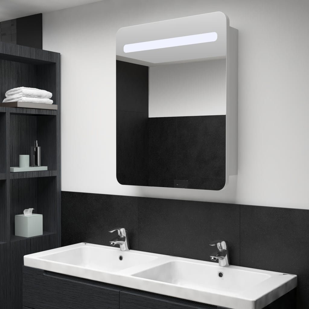 vidaXL Badezimmerspiegelschrank LED-Spiegelschrank 60x11x80 cm (1-St) weiß und silbern