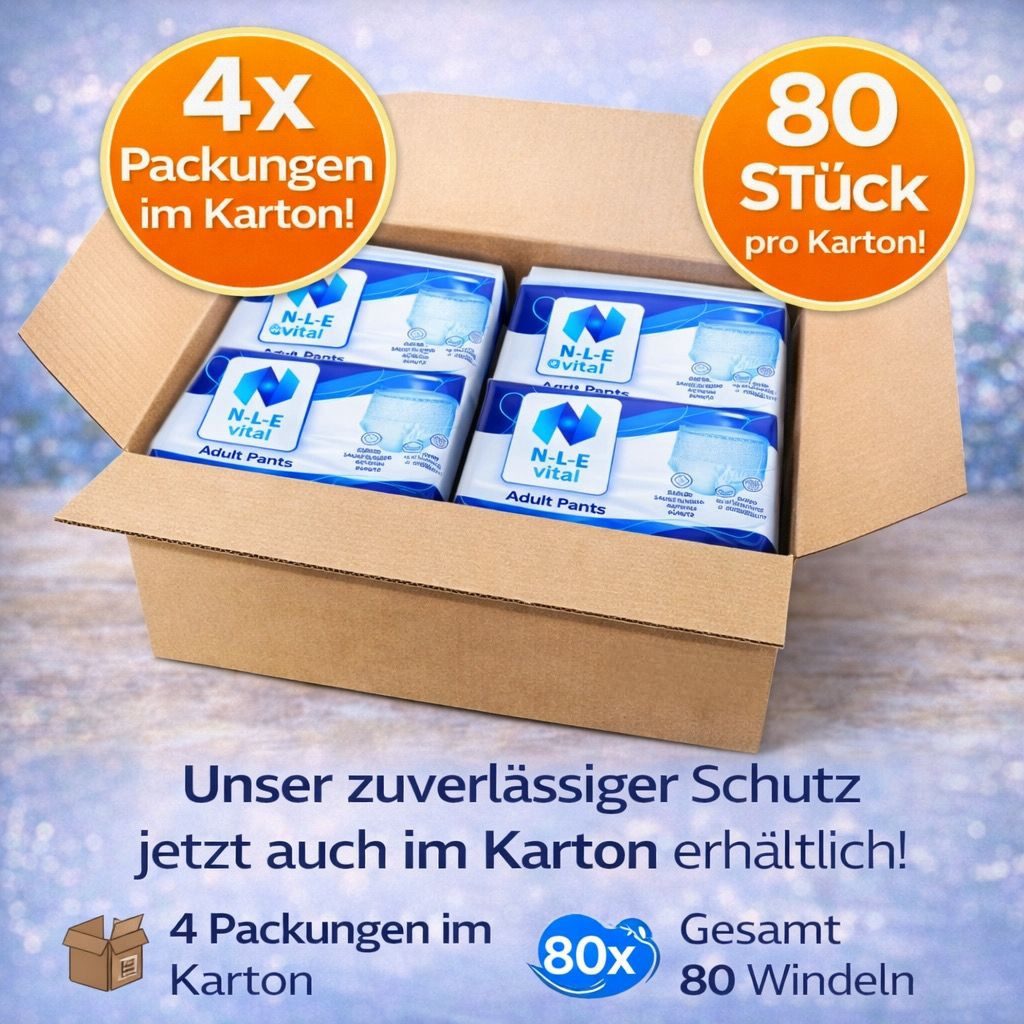 NLE Inkontinenz-Einlage Inkontinenz-Pants für Erwachsene Seniorenwindel, XL Gr., 80-St., 360° Rundum-Gummibund, weiche Materialien, atmungsaktiv