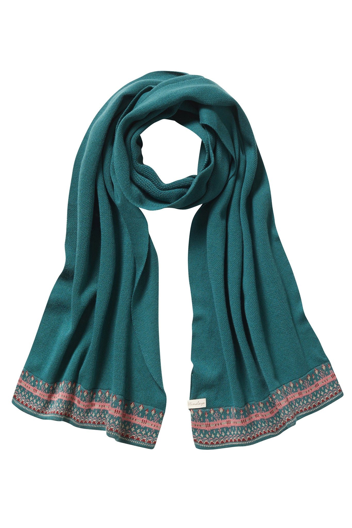 Himalaya Clothing Strickschal Edler Schal Damen aus Bio-Baumwolle mit dekorativer Jacquard-Bordüre, Bio-Baumwoll Schal mit angenehmem Tragegefühl