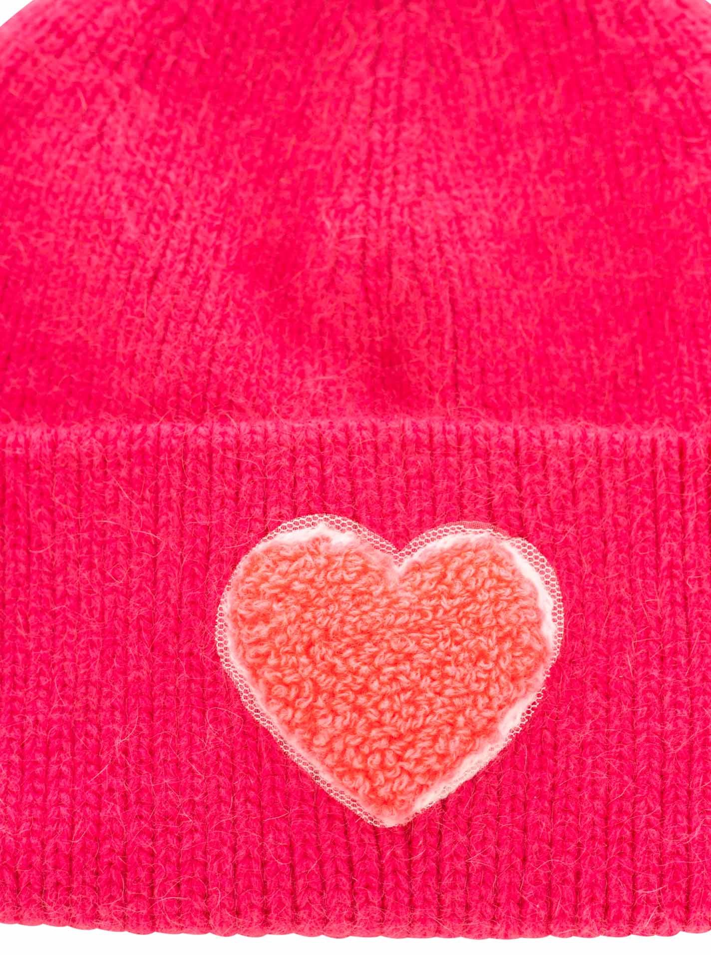 Zwillingsherz Beanie "Heart Patch"-KIDS Pinkes Herz-Patch, breiter Umschlag, gerippt, mit Wollanteil