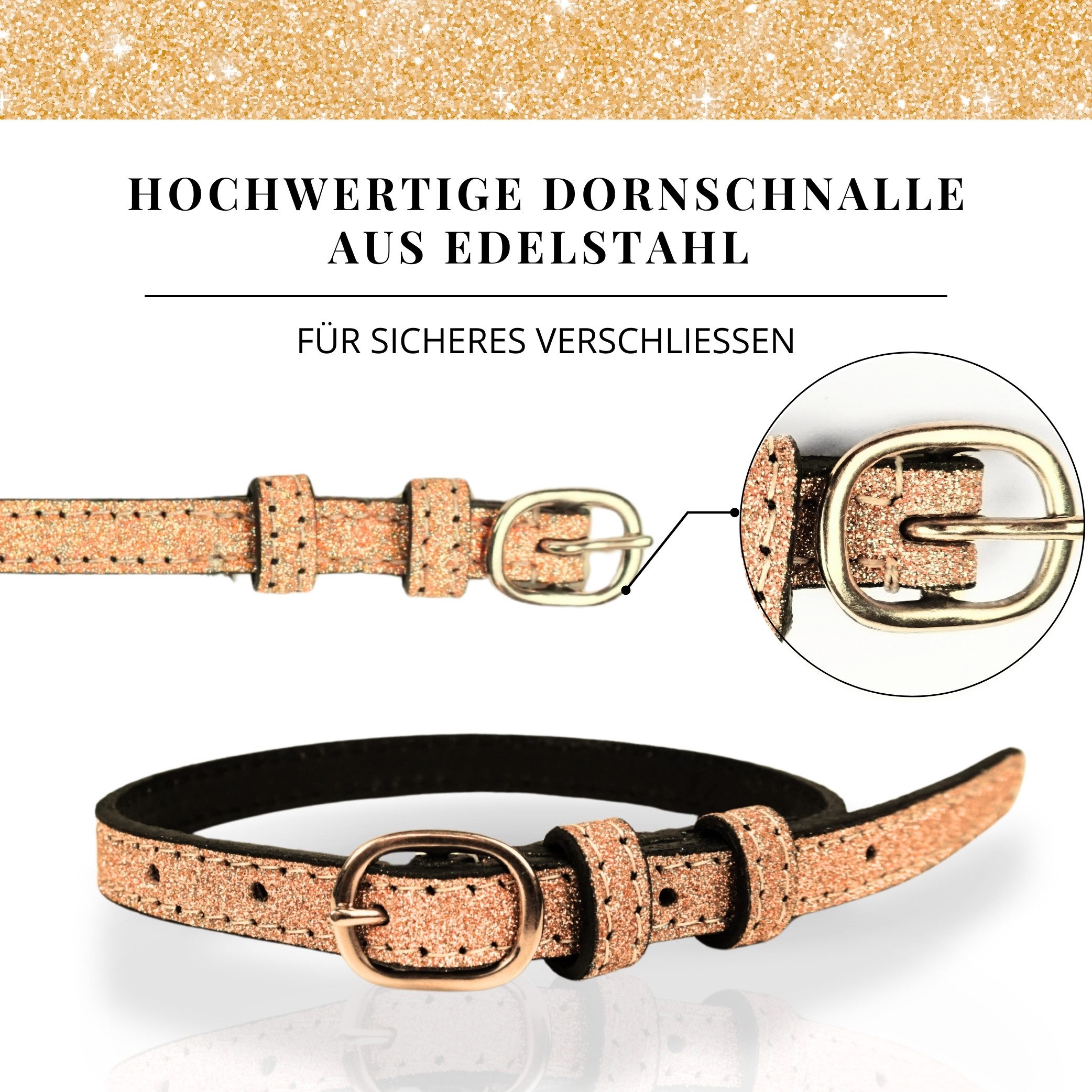 Pferdelinis Sporenriemen Leder mit Glitzer 2 Stück, größenverstellbar Reitstiefel aus hochwertigem Leder