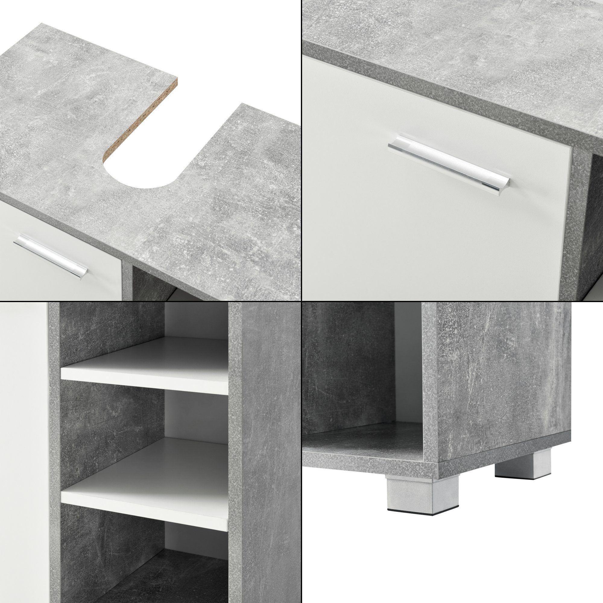 en.casa Waschbeckenunterschrank »Narvik« Badezimmerschrank mit Tür und 3 Ablagen betonfarben – Bild 5 von 5