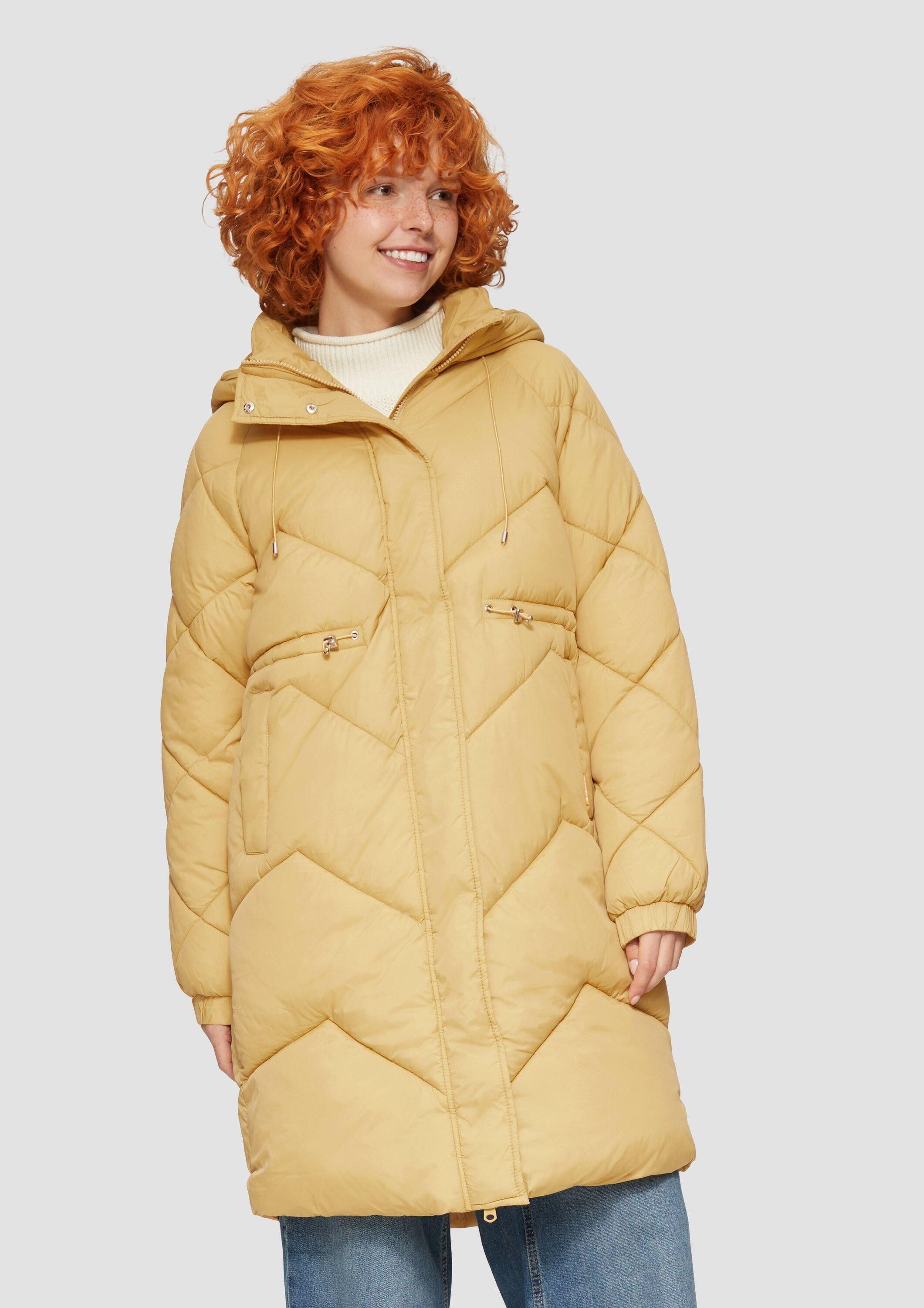 QS Wintermantel Outdoor-Mantel Wattierter Mantel mit Steppung und Kapuze günstig online kaufen