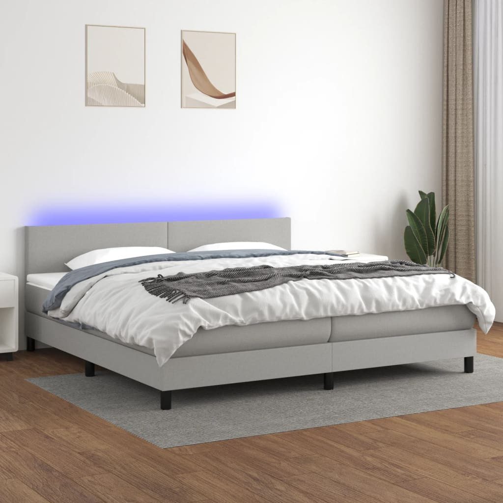 vidaXL Boxspringbett Boxspringbett mit Matratze LED Hellgrau 200x200 cm Sto günstig online kaufen