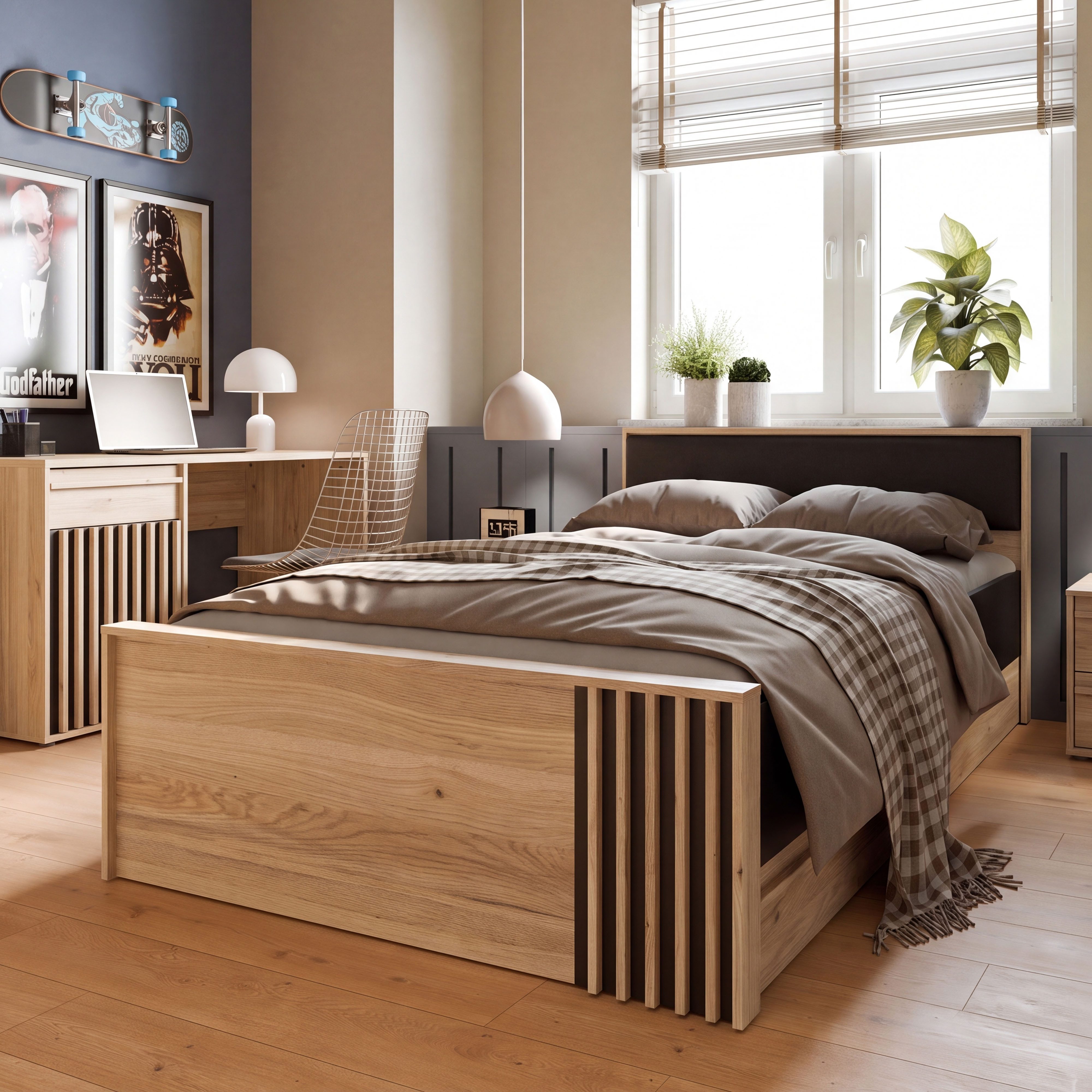 FORTE Bett Bett mit Stauraum 2 SK, Kopfteil gepolstert, B/H/T 130/84/213 cm, in 2 Farben erhältlich