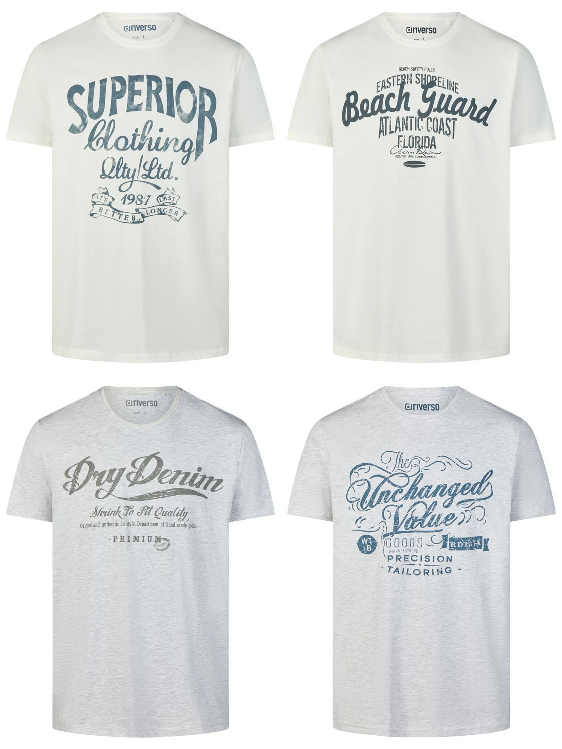 riverso T-Shirt Herren Printshirt RIVLeon Regular Fit (4-tlg) Kurzarm Tee Shirt mit Rundhalsausschnitt aus 100% Baumwolle