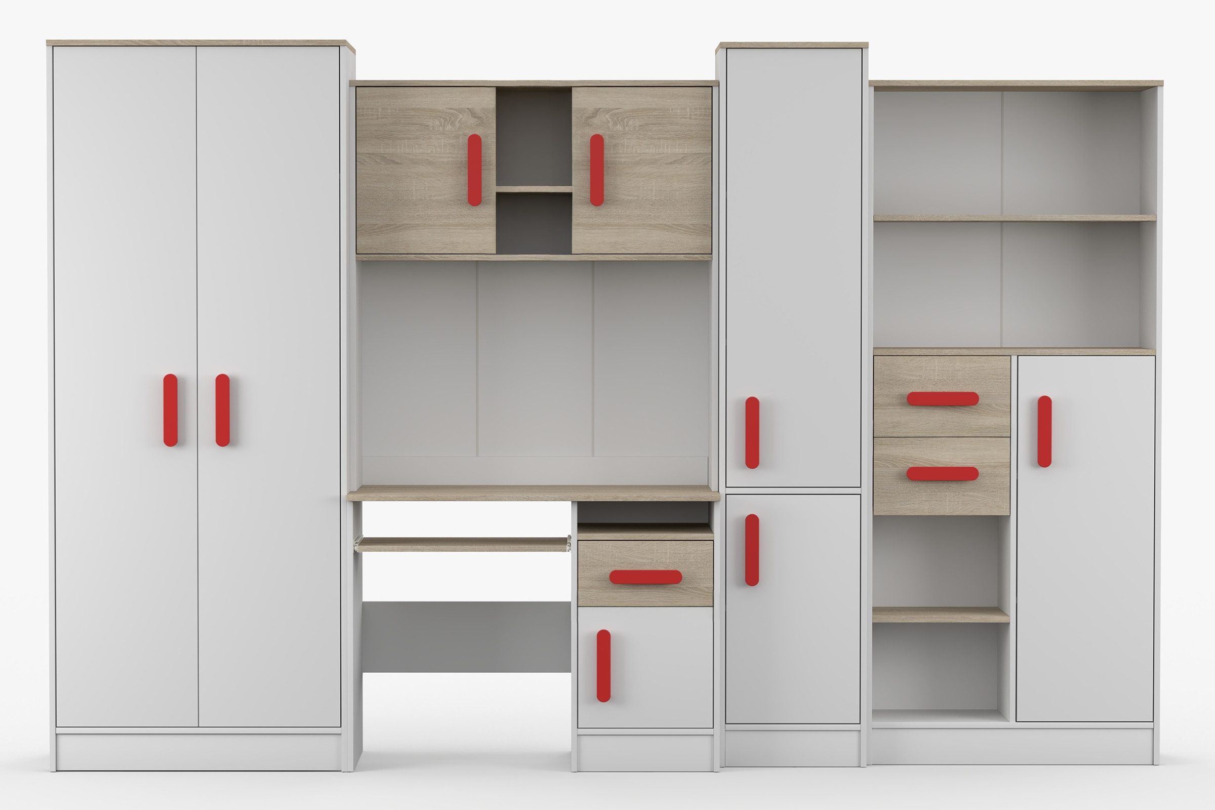 Deine Möbel 24 Jugendzimmer-Set MIKI Jugend-Schrankwand Jugendzimmer Jugendmöbel 5-teilig in Weiß, (Set, 5-tlg., 5-teiliges Möbelset für das Jugendzimmer), Schreibtisch, Schreibtisch Aufsatz, 2x Regal, Schrank