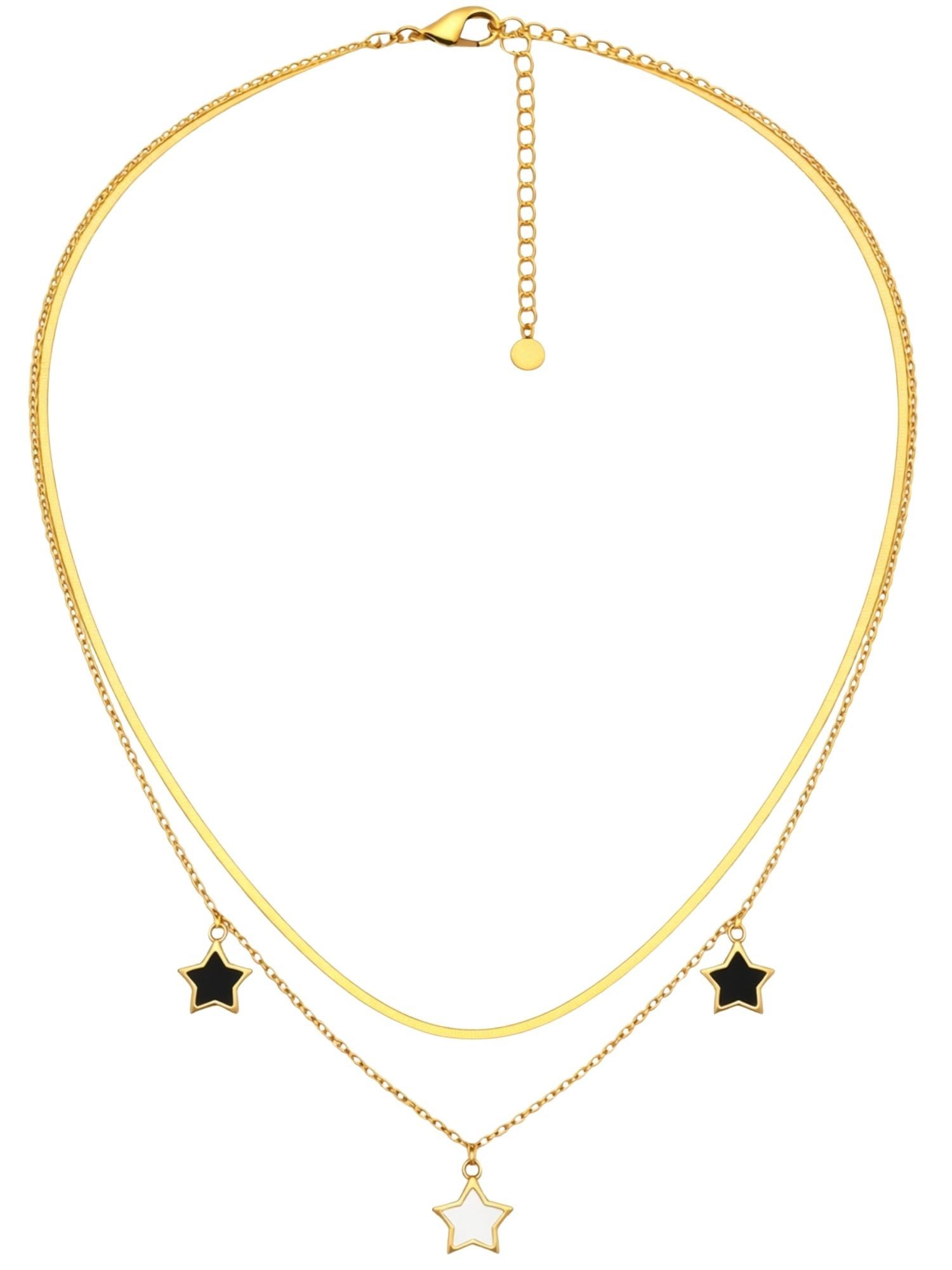 BS Schmuckdesign Statementkette Halskette Damen mehrreihige Layer Halskette (inkl. Geschenkbox), 18K vergoldet, hypoallergen & wasserfest