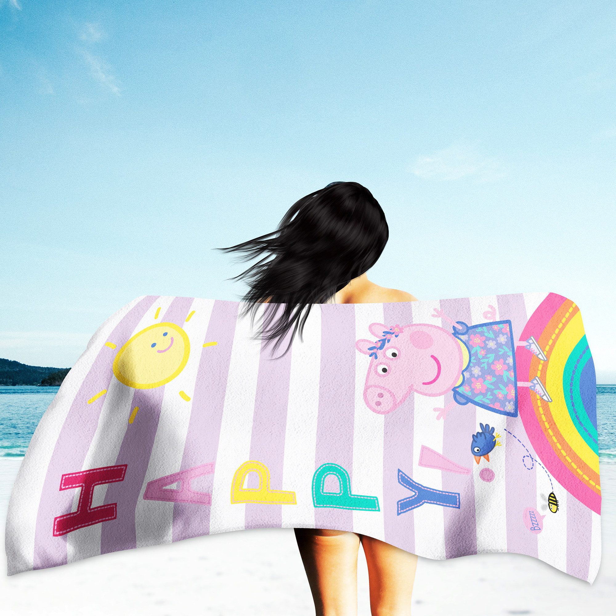 BERONAGE Strandtücher Peppa Wutz Pig Badetuch Happy 75x150 cm, 100% Baumwolle (1-St), Frottee in Velours-Qualität