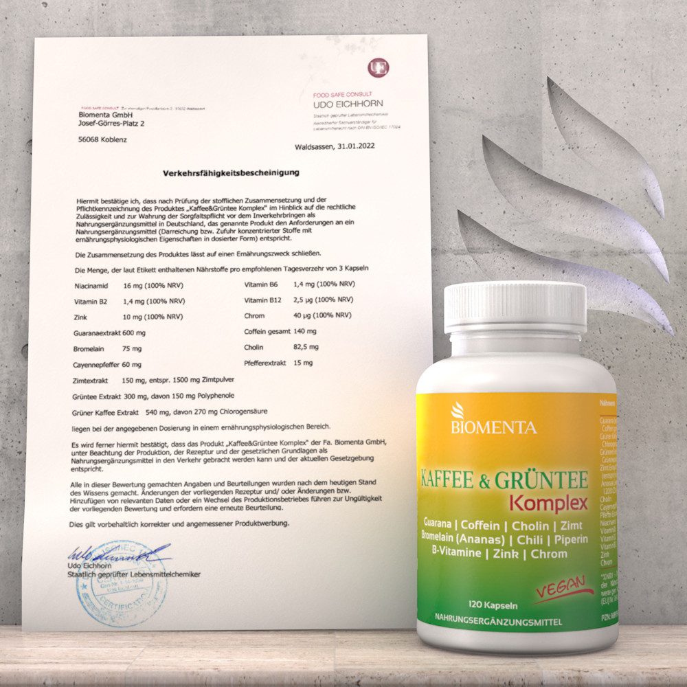 BIOMENTA Kaffee + Grüntee Komplex - 120 Kapseln - Premiumqualität Kapseln, 120 St., 96.6 g