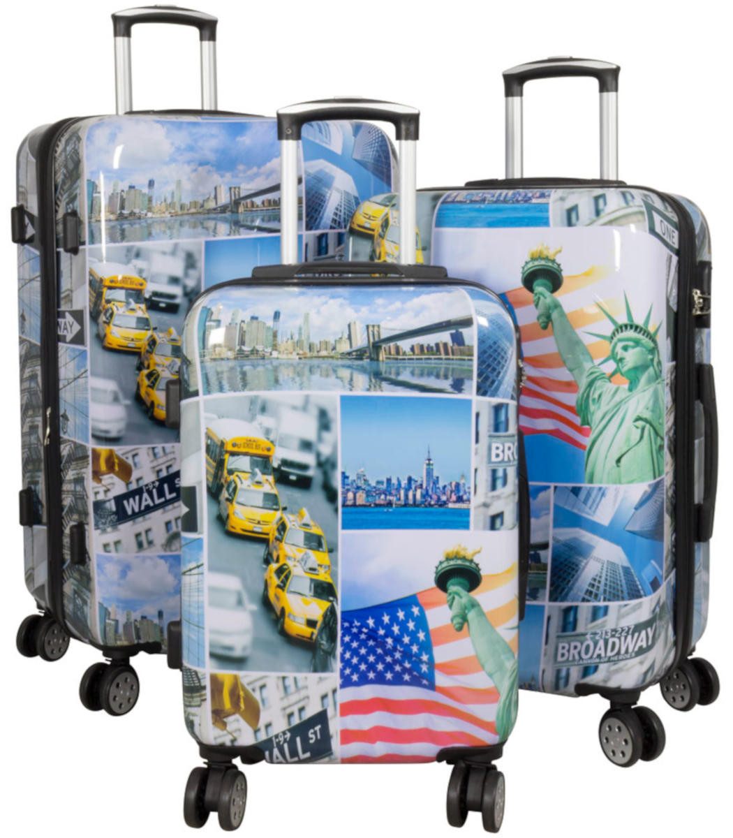 Warenhandel König Trolleyset New York Liberty, 4 Rollen, (Gr. M, L und XL, 3 tlg., Hartschalen Trolley Set), mit Motiv, Dehnfalte zur Vergrößerung des Packvolumens