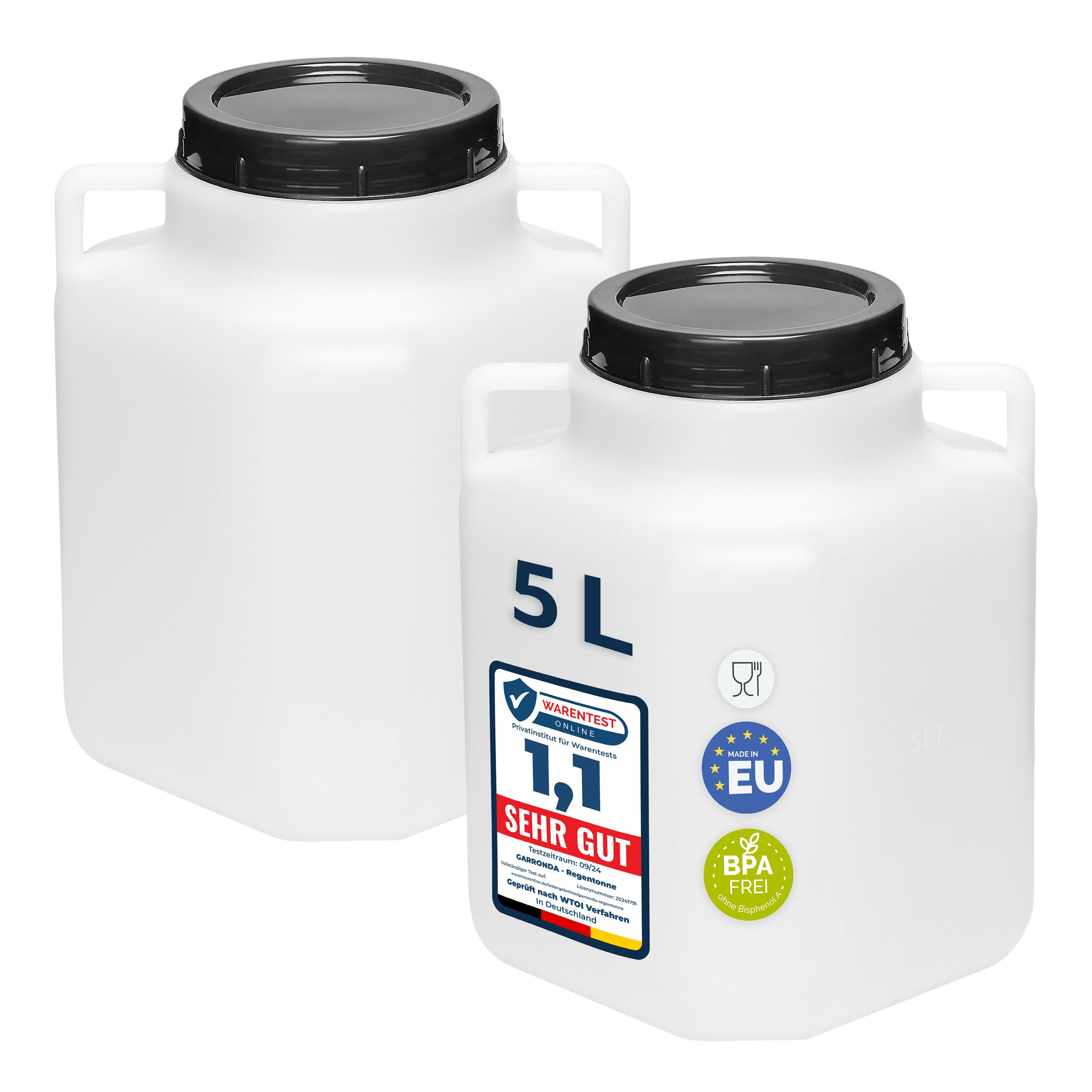 Garronda Regentonne Set BPA-freies quadratisches Fass Behälter mit Deckel GD-0134, 5 l, (2-tlg), BPA-Frei