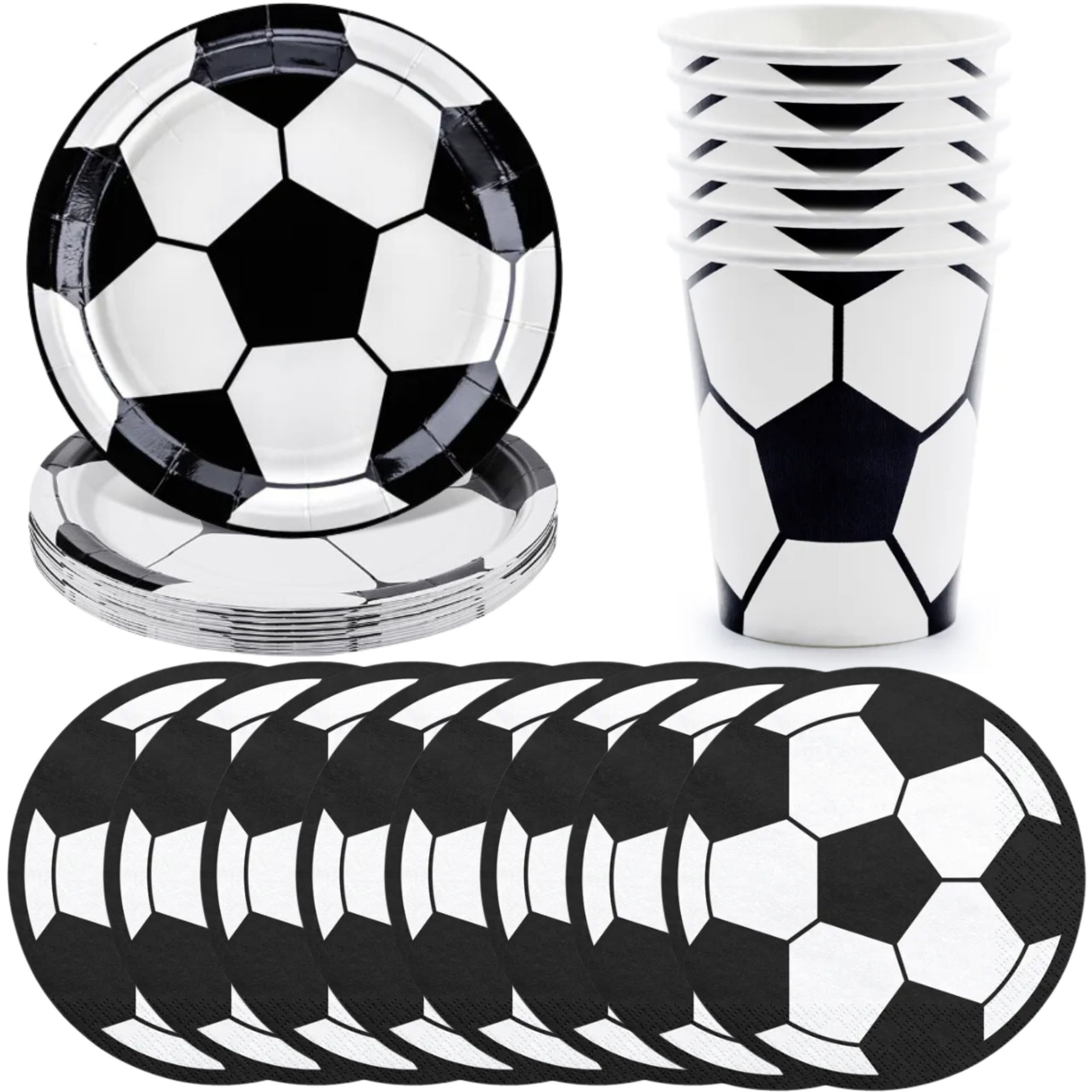 PartyPal Pappteller Fußball Party-Set: Becher, Teller, Servietten - 32 Stück
