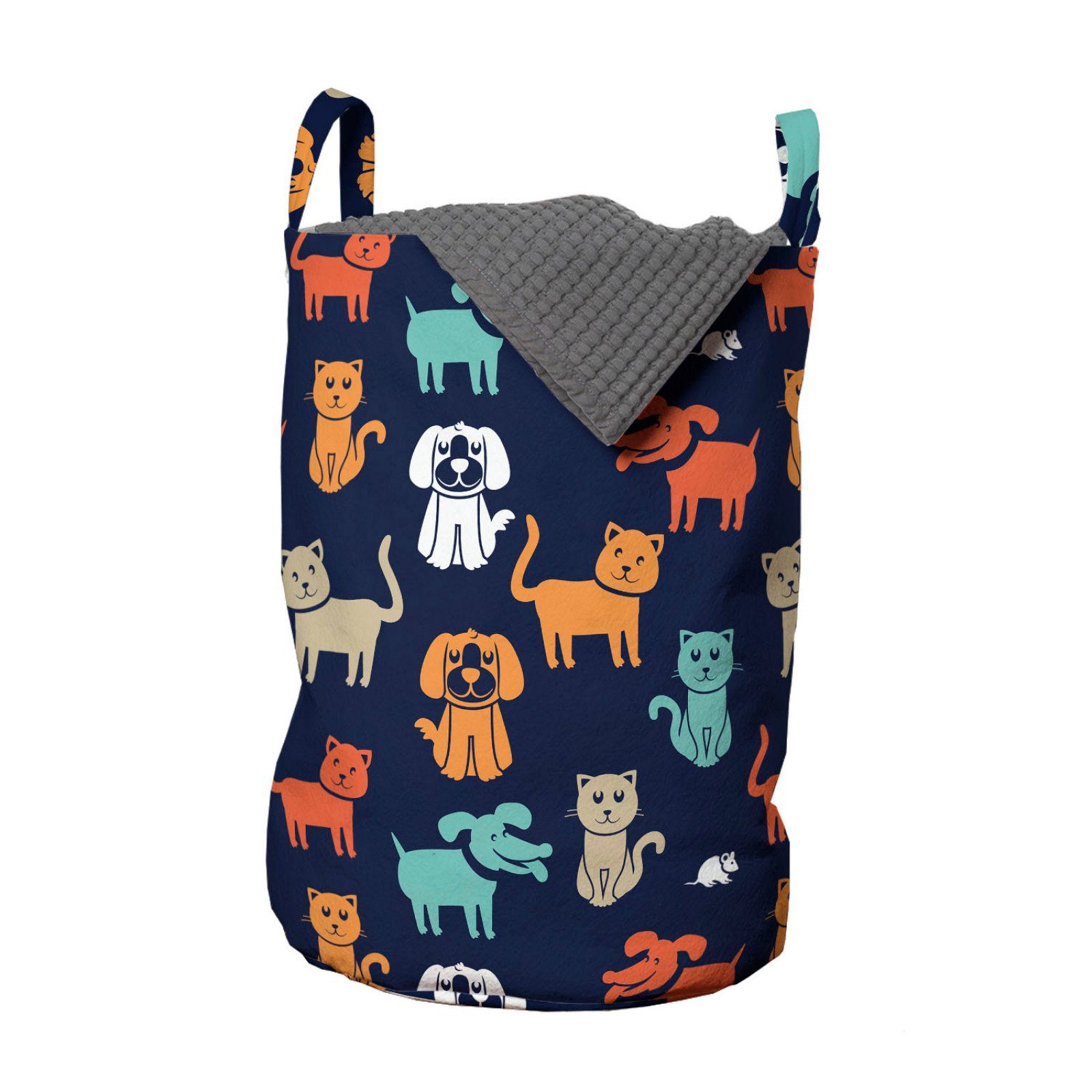 Abakuhaus Wäschesäckchen Wäschekorb mit Griffen Kordelzugverschluss für Waschsalons, Tiere Hund Katze und Maus