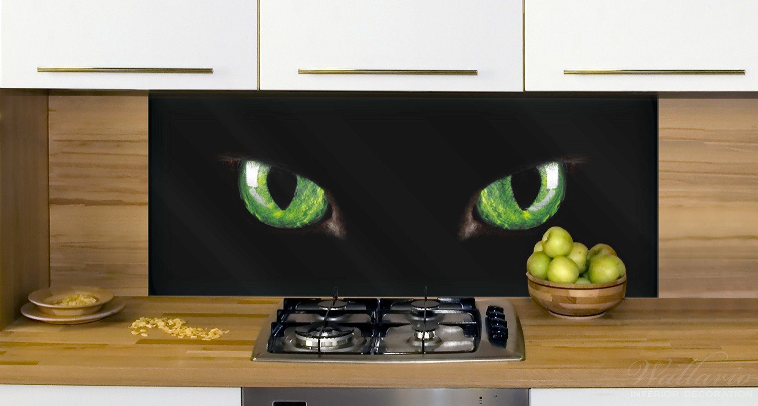 Wallario Küchenrückwand Grüne Katzenaugen bei (1-tlg) Nacht
