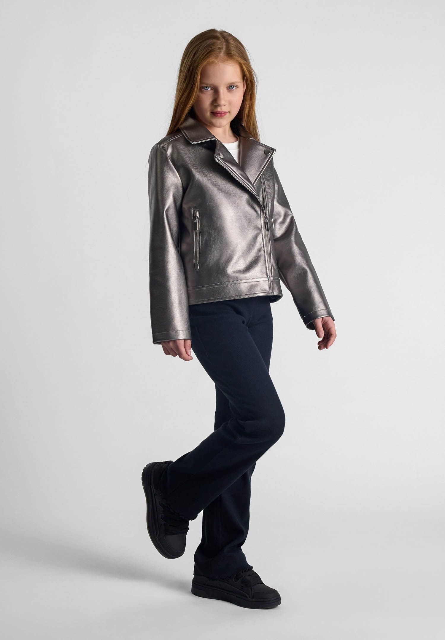 MINOTI Lederimitatjacke Biker-Jacke aus Kunstleder mit schrägem Reißverschluss (2y-14y)