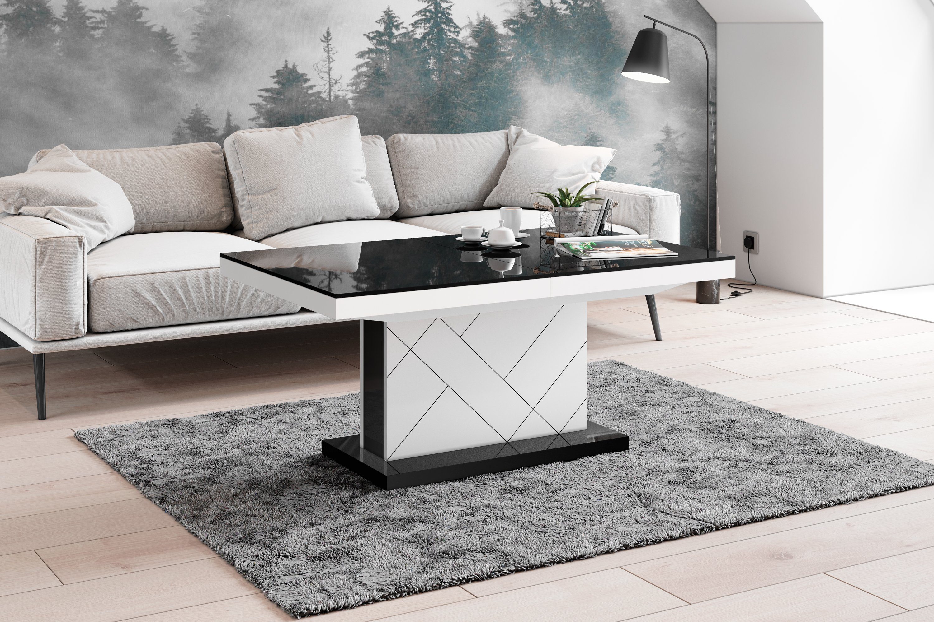 designimpex Couchtisch »Design Couchtisch Tisch HM-333 Schwarz / Weiß  Hochglanz höhenverstellbar ausziehbar« online kaufen | OTTO