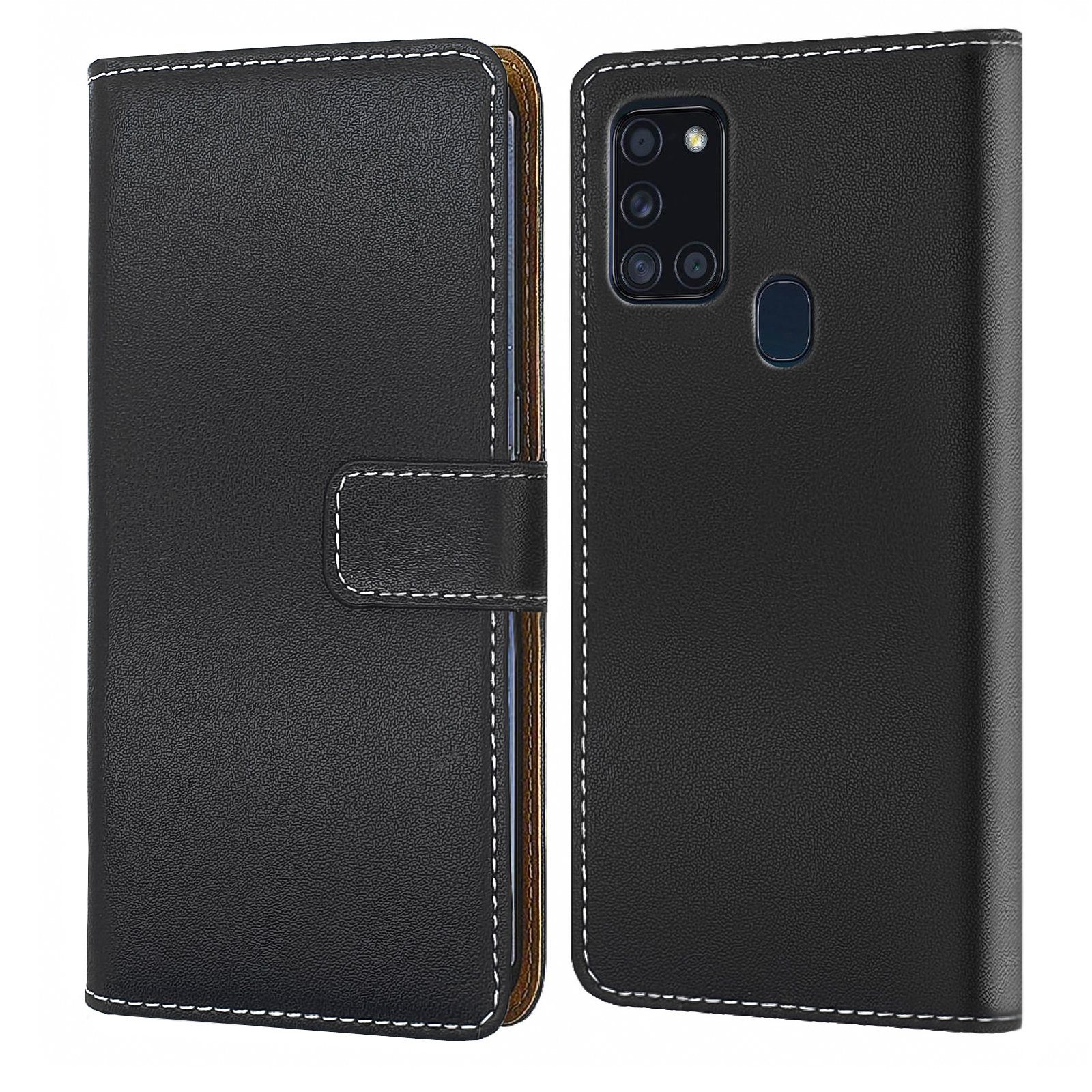 Numerva Handyhülle Bookstyle Etui Handytasche Schutzhülle für Samsung Galaxy A21s, Klapphülle Flip Cover Schwarz