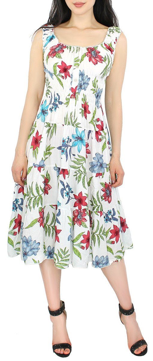 dy_mode Sommerkleid Damen Sommerkleid Blumen Print Strandkleid Knielang  Tailliert mit allover Blumen Print