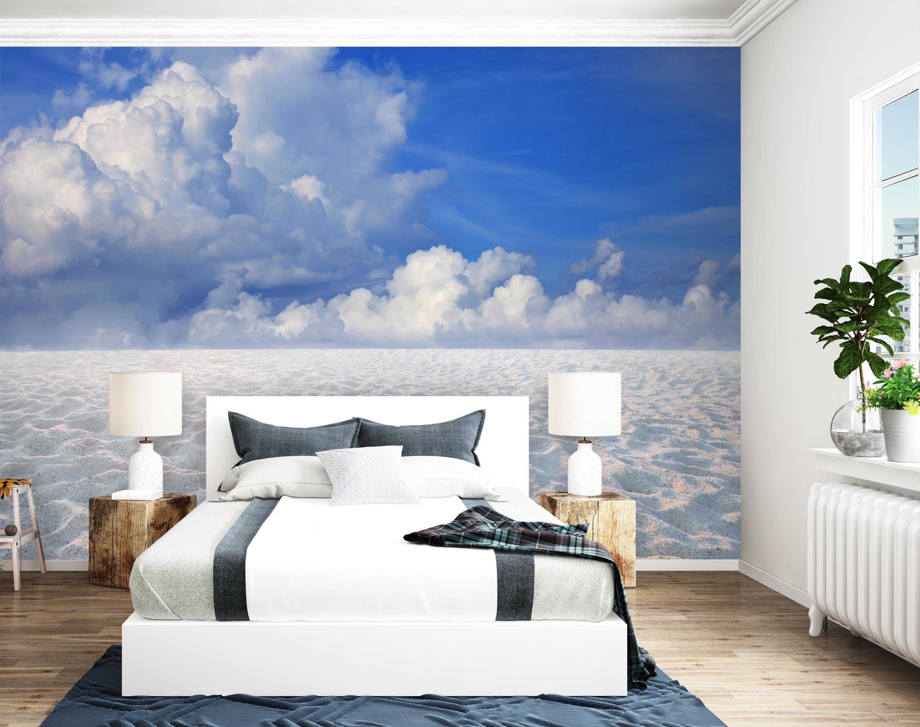 Landschaft Vliestapete Sand einem Motivtapete, glatt, matt, blauen mit Himmel, Fototapete Wandtapete, wandmotiv24