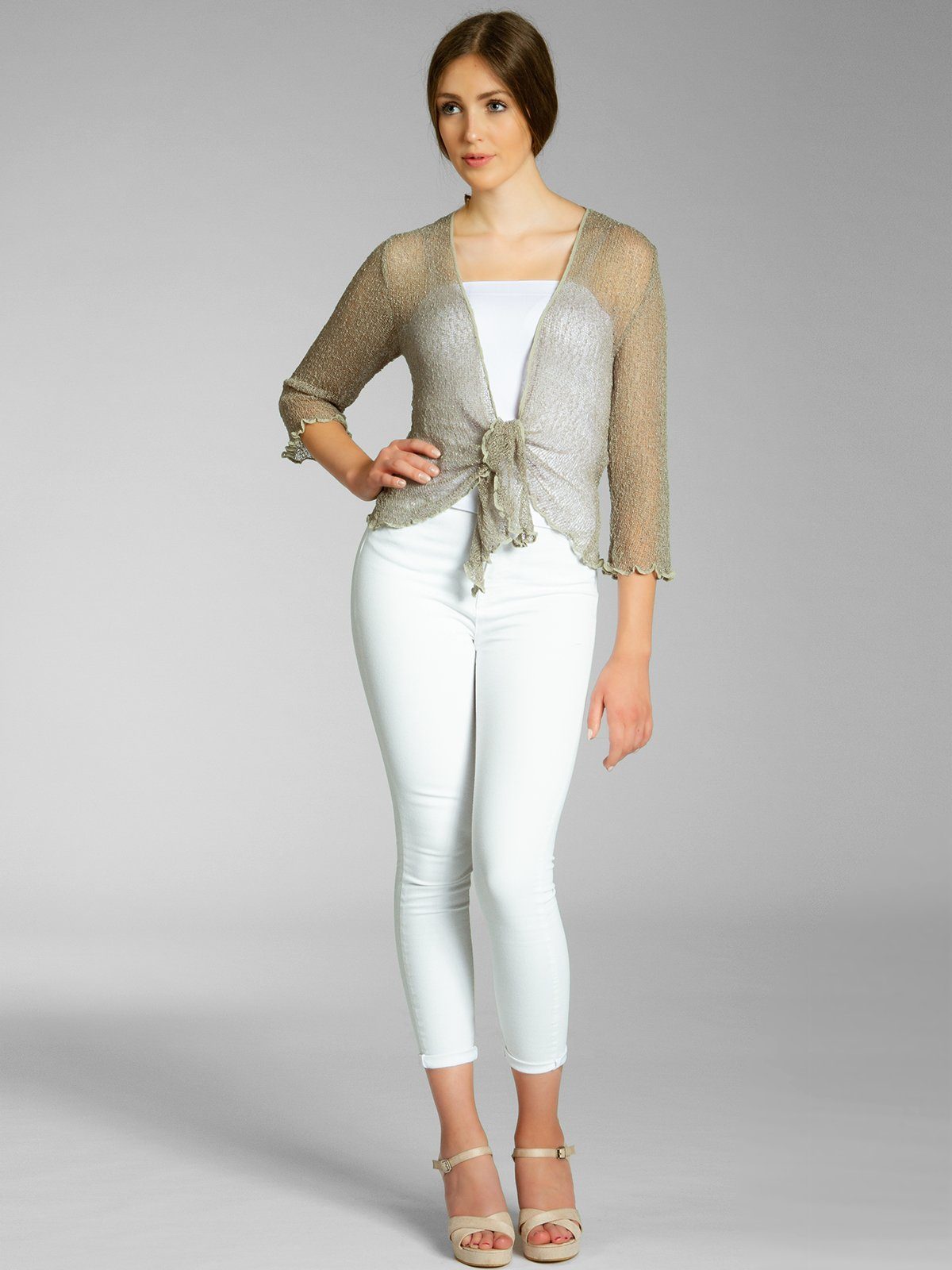 Caspar Strickjacke STJ022 angenehm leichter Damen Sommer Bolero mit 3/4 Arm