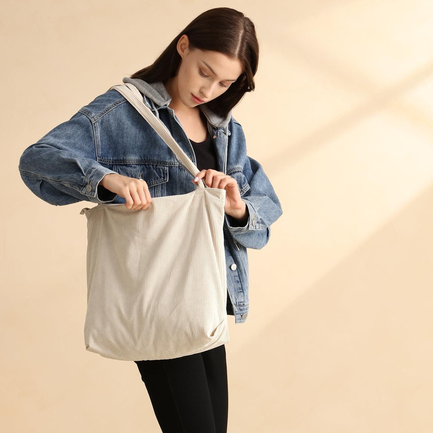 LuxusKollektion Shopper Cord Uni Shopper Damen Handtasche Beige groß mit Re günstig online kaufen