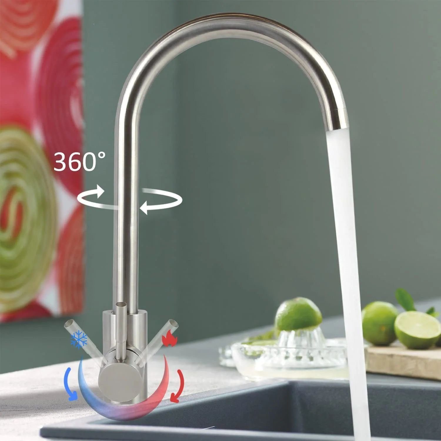 (Mischbatterie) Edelstahl Spültischarmatur Küche Küchenarmatur Niederdruck 360°Schwenkbar Armatur Nettlife