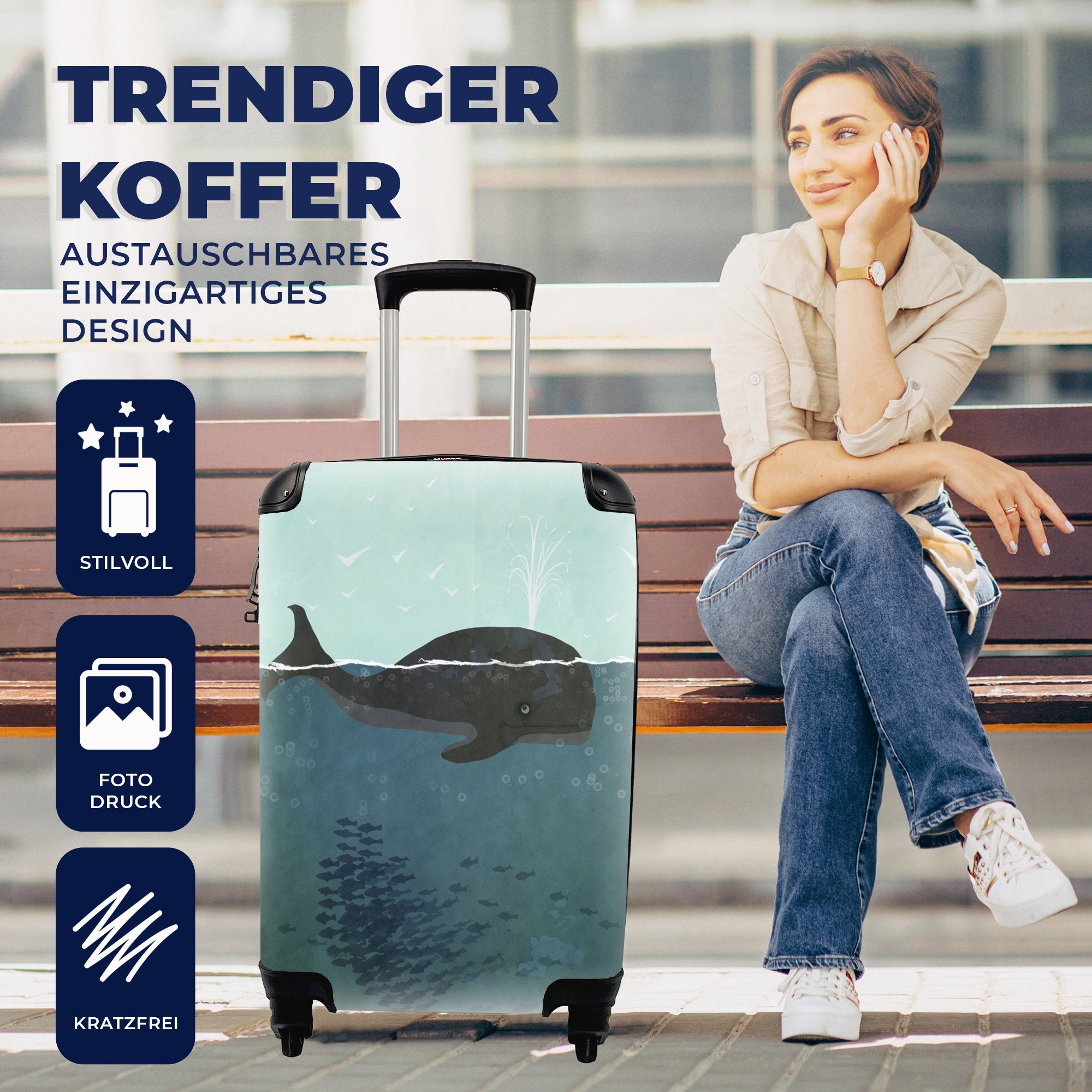 und Reisekoffer mit Rollen, 4 Wals eines Handgepäckkoffer Illustration für einer MuchoWow Trolley, Unterwasserwelt, Handgepäck Reisetasche Eine rollen, Ferien,