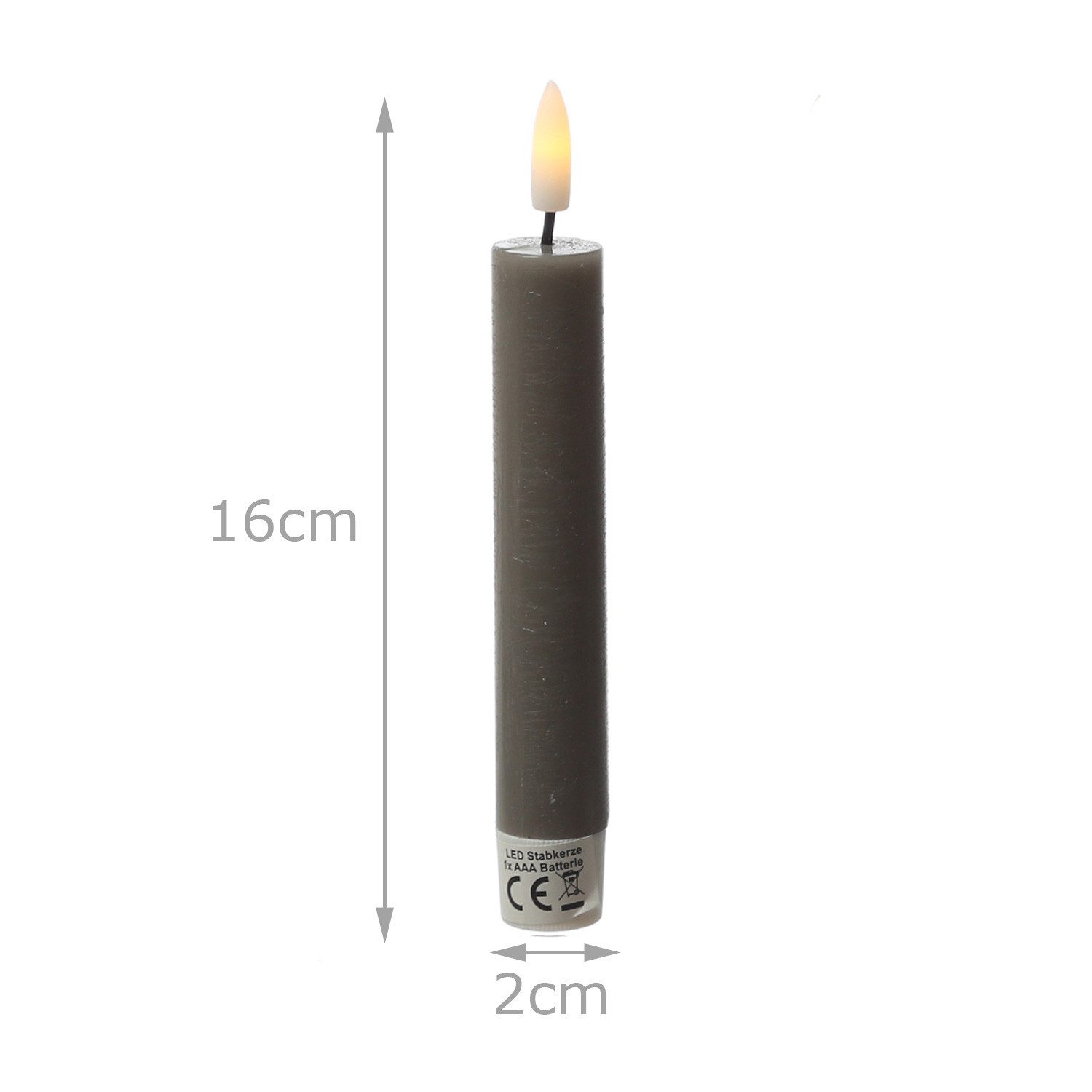 Adilina LED-Kerze LED Stabkerzen Tafelkerzen Dinner Spitzkerzen rustikal 16cm grau 2St, warmweiß (2100K bis 3000K) – Bild 5 von 5