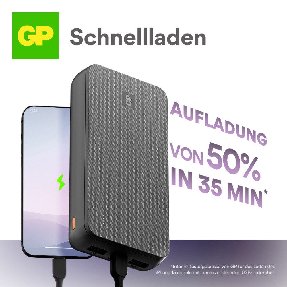 Gp GP B+ Powerbank 20000 mAh LiPo USB-A, USB-C® Grau Statusanzeige Powerbank 20000 mAh