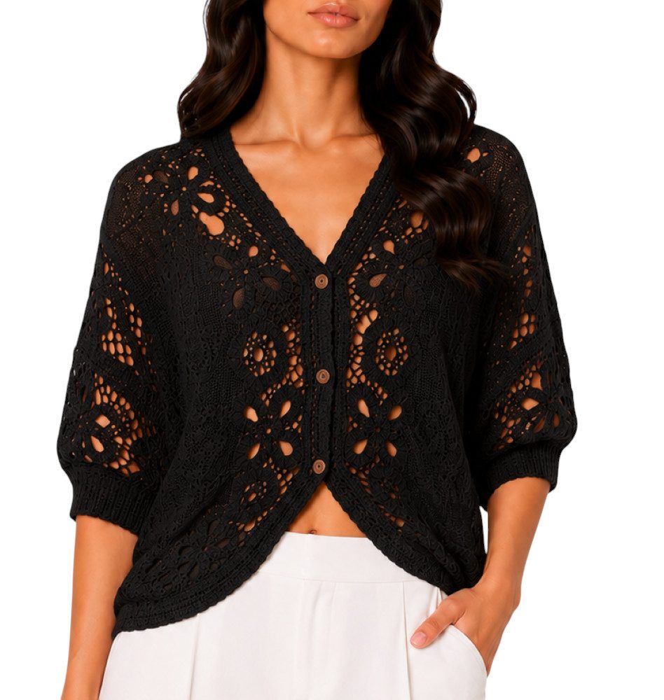 Mississhop Bolero Damen Bolero Spitze Kurzarm Baumwolle Sommer Cardigan Gr. S/M