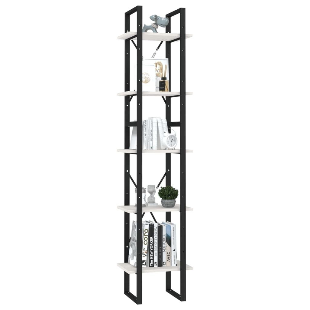 vidaXL Bücherregal aus Kiefernholz, Metall in Weiß mit 5 Einlegeböden, BxHxT: 40x175x30 cm