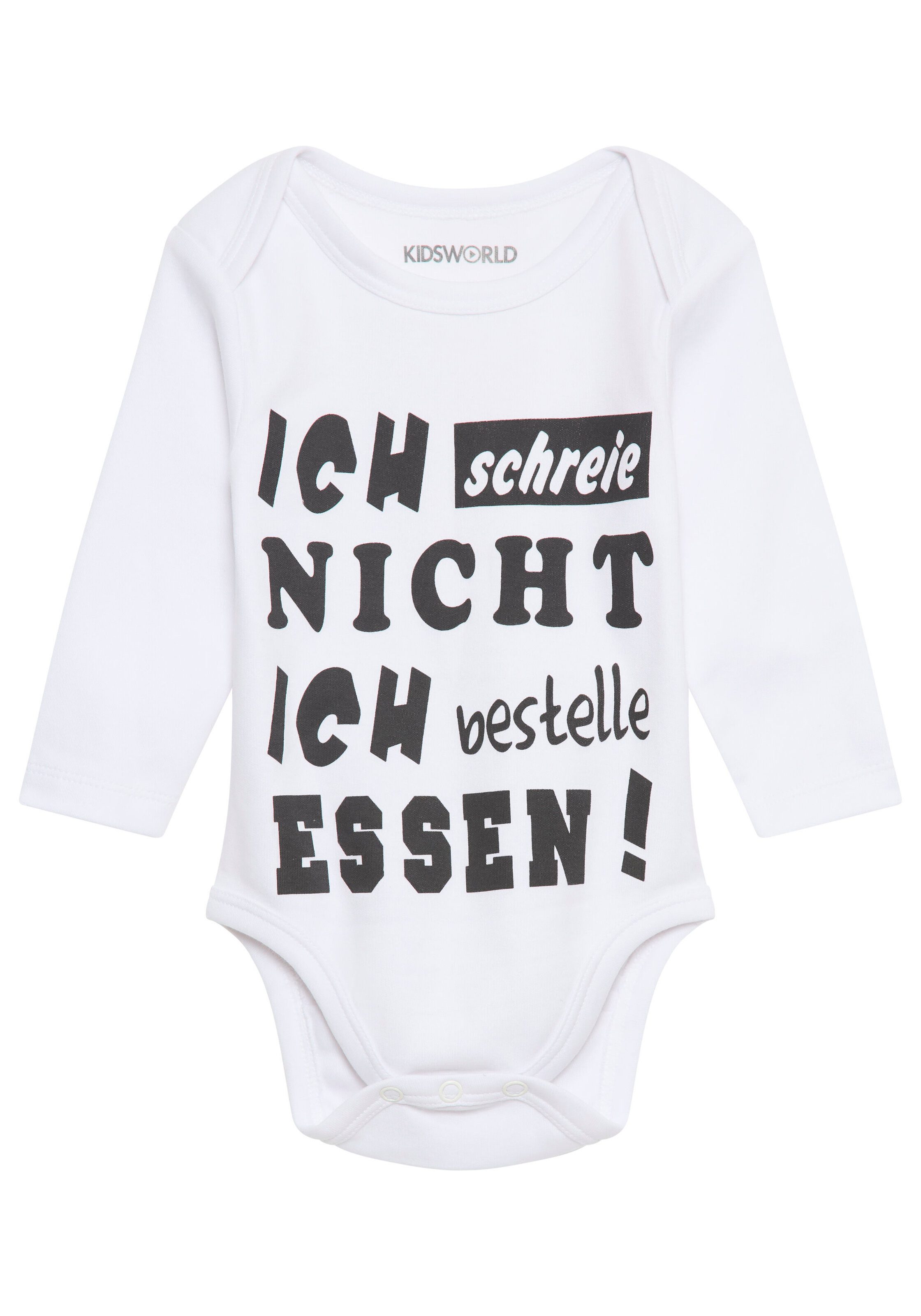 KIDSWORLD Langarmbody Ich schreie nicht, ich bestelle Essen aus Bio-Baumwolle