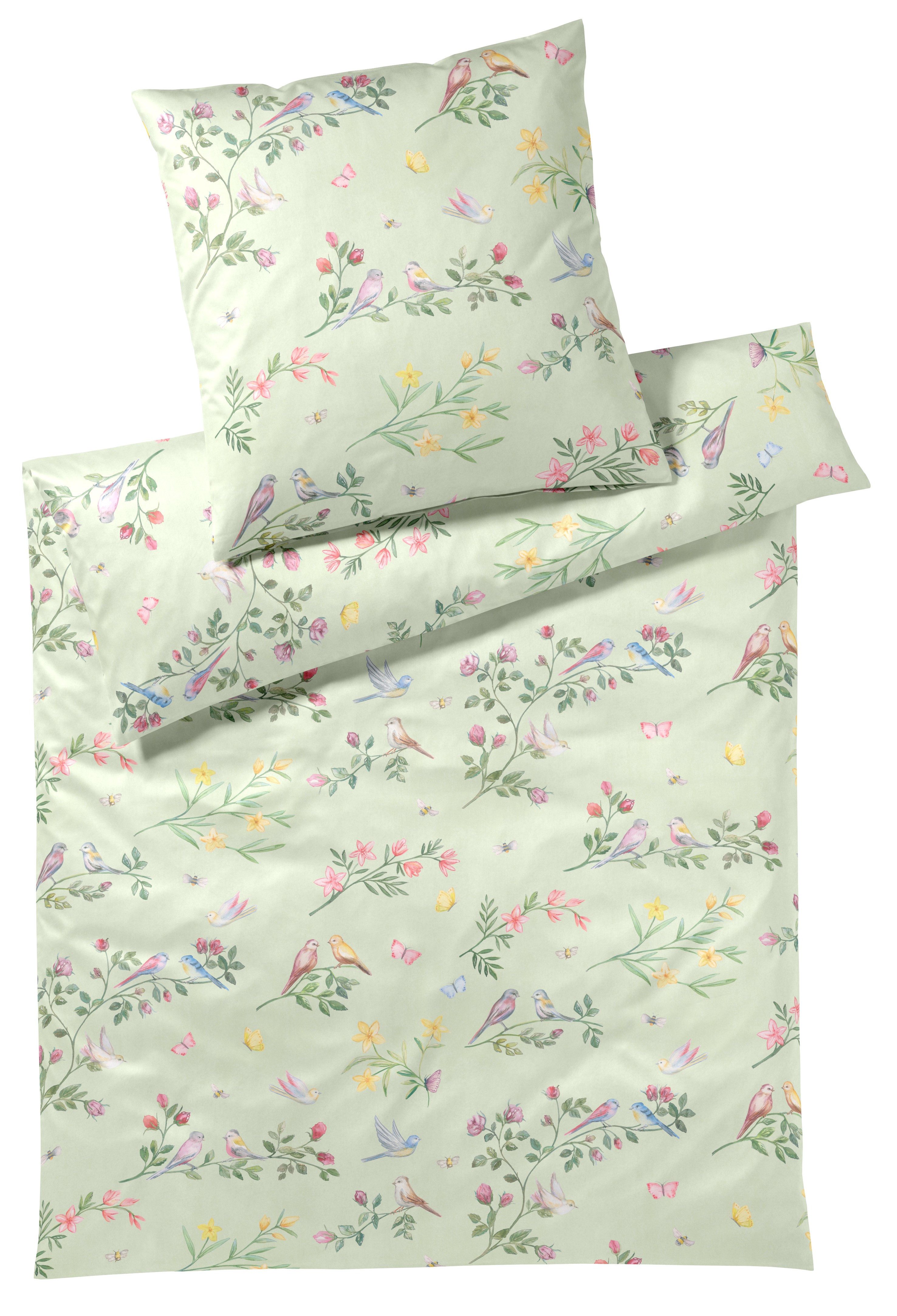 Elegante Bettwäsche Songbird, Mako-Satin, 2 teilig, angenehmes Hautgefühl
