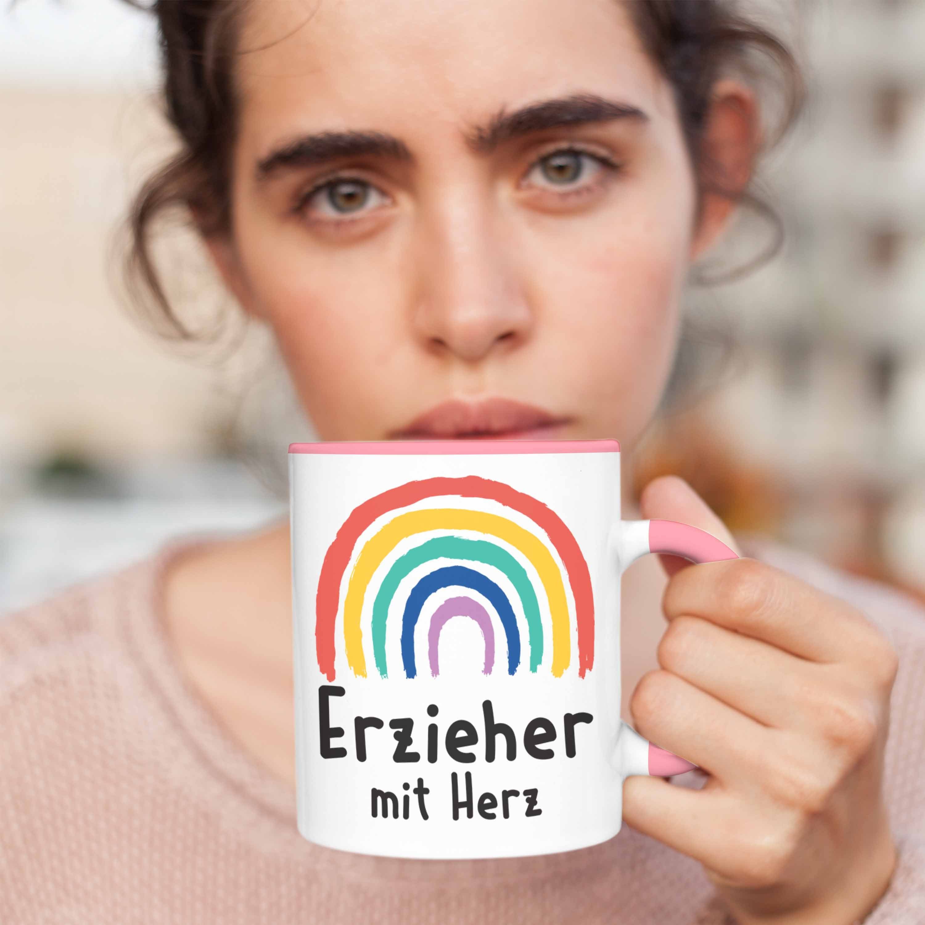 Rosa Geschenk Spruch Trendation mit Kaffeetasse Tasse Geschenke mit Herz - Abschiedsgeschenk Kindergärtner Trendation Erzieher Tasse