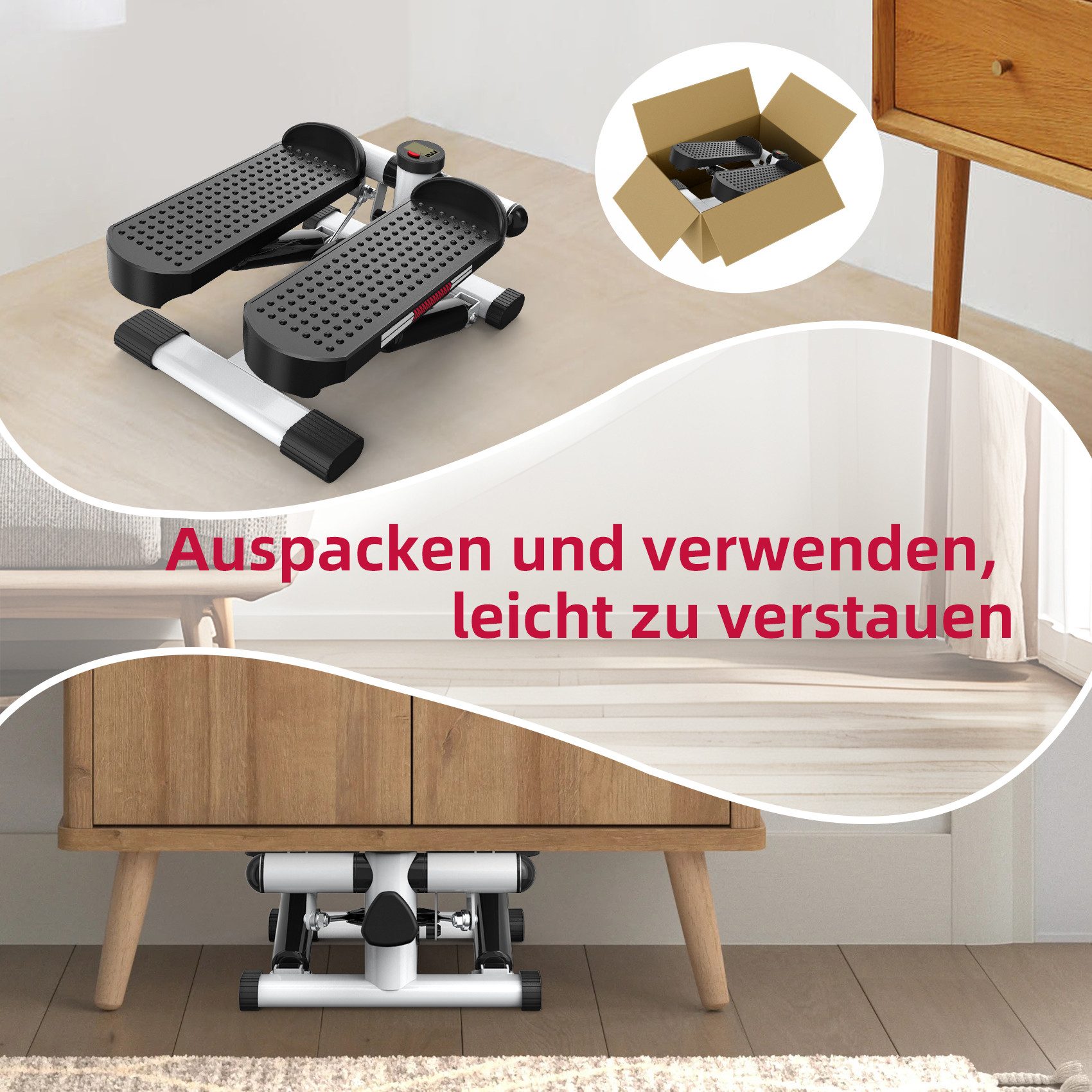 JASPORT Mini-Stepper ST1 2-in-1 Mini Stepper mit Widerstandsband (2-in-1 Up-Down Swing Stepper mit Power Ropes), leise, max. Belastbarkeit 100kg