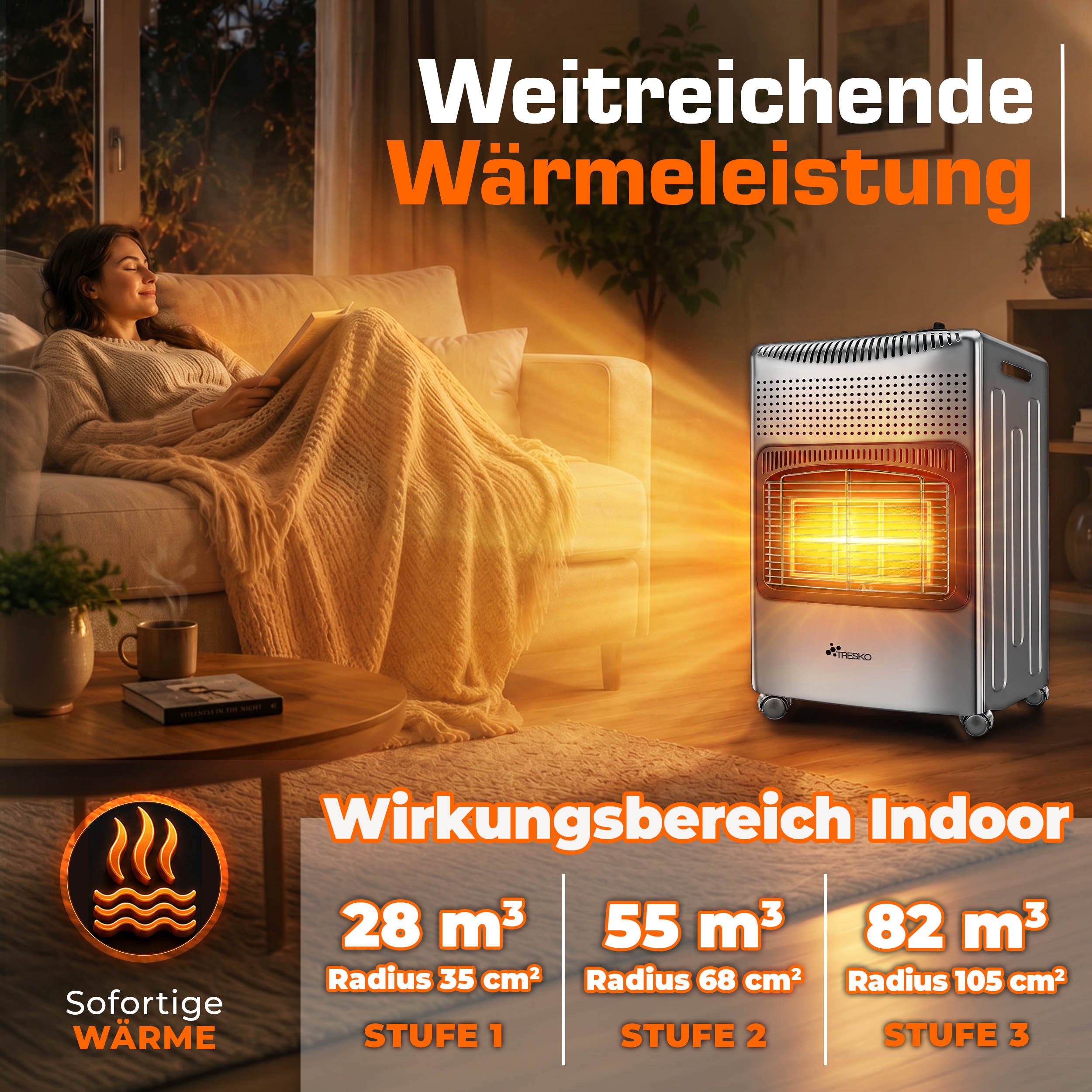 TRESKO Heizstrahler 4200 W Gasheizung + Abdeckung Gasheizer 3 Stufen Gasofen Gasheizofen