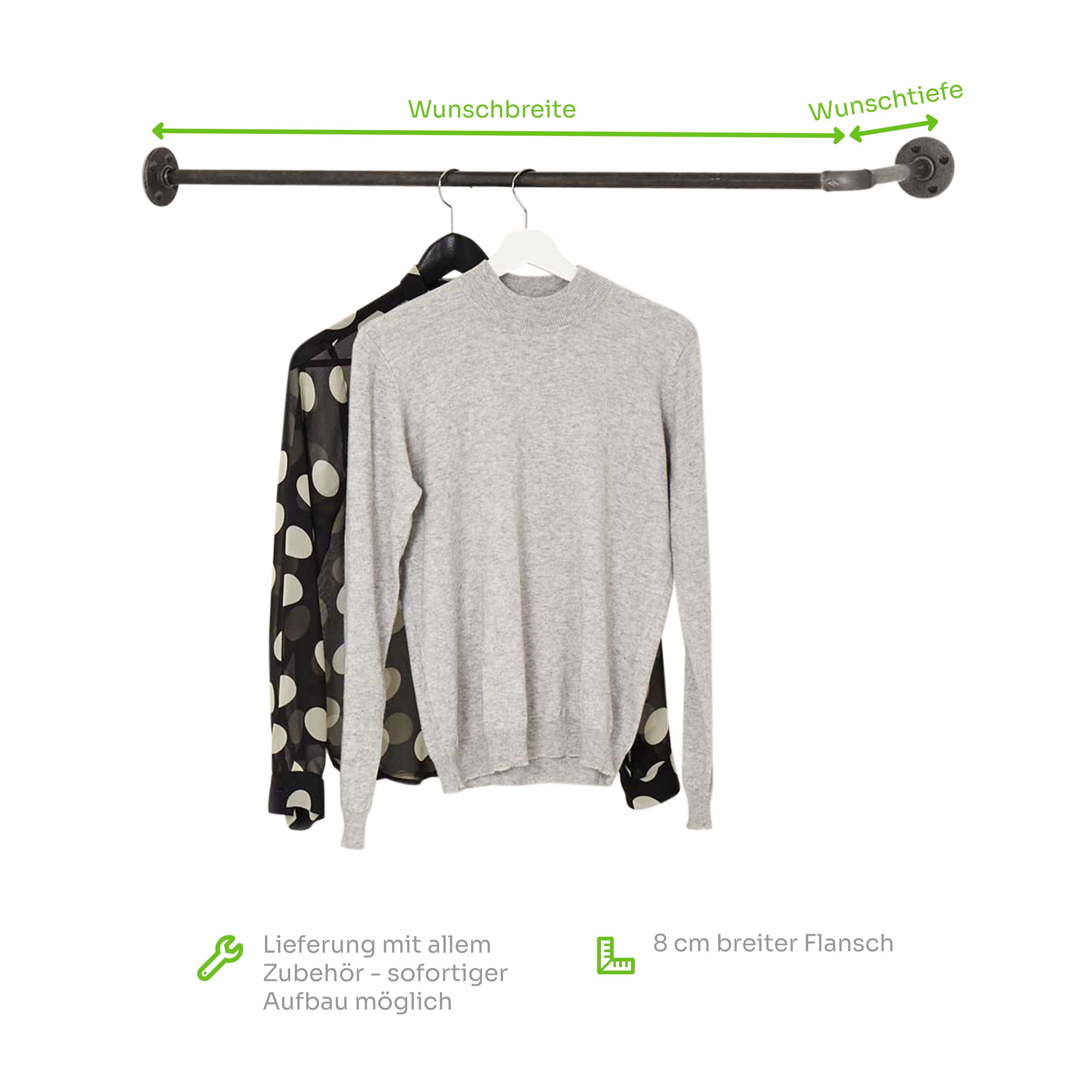 various - Industrial Design Möbel Kleiderstange Kleiderstange um die Ecke HANGIN THREE, Wasserrohr schwarz, Div. Höhen und Tiefen