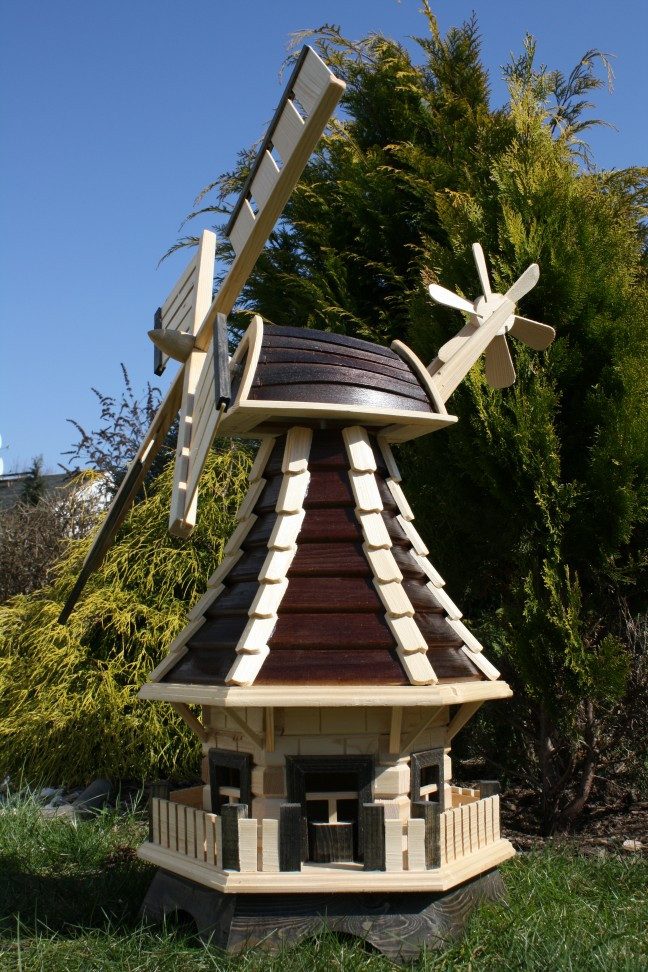 Holzdekoladen Deko-Windrad Holländische Windmühle aus Holz mit Solar Typ 2 günstig online kaufen