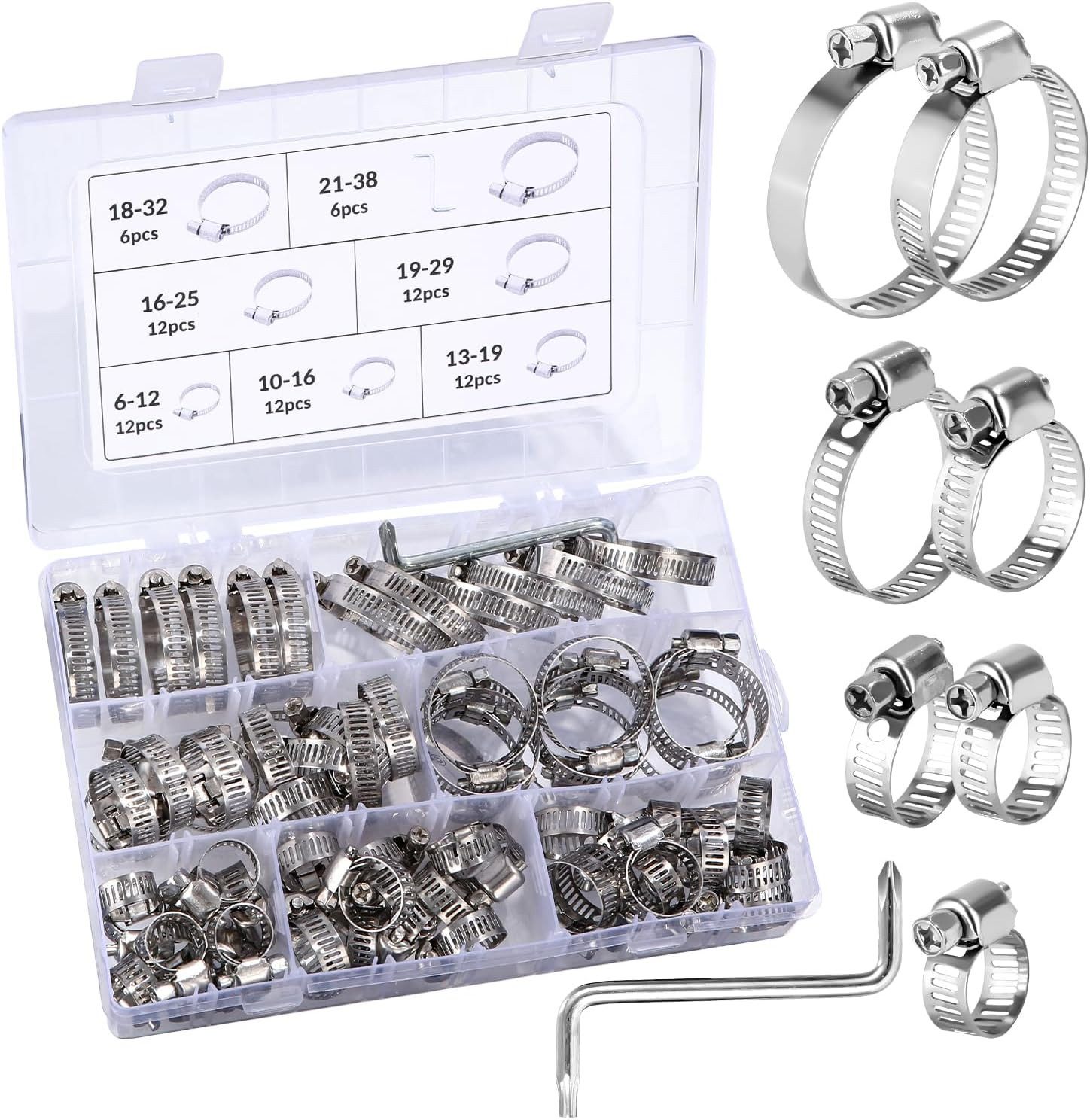 SinLaw Schlauchschelle 73 Stk Schlauchschellen Set, Einstellbare 6–38 mm Schlauchschelle, (1-St), Edelstahl Rohrschellen Sortiment, 7 Größen Schlauchklemme