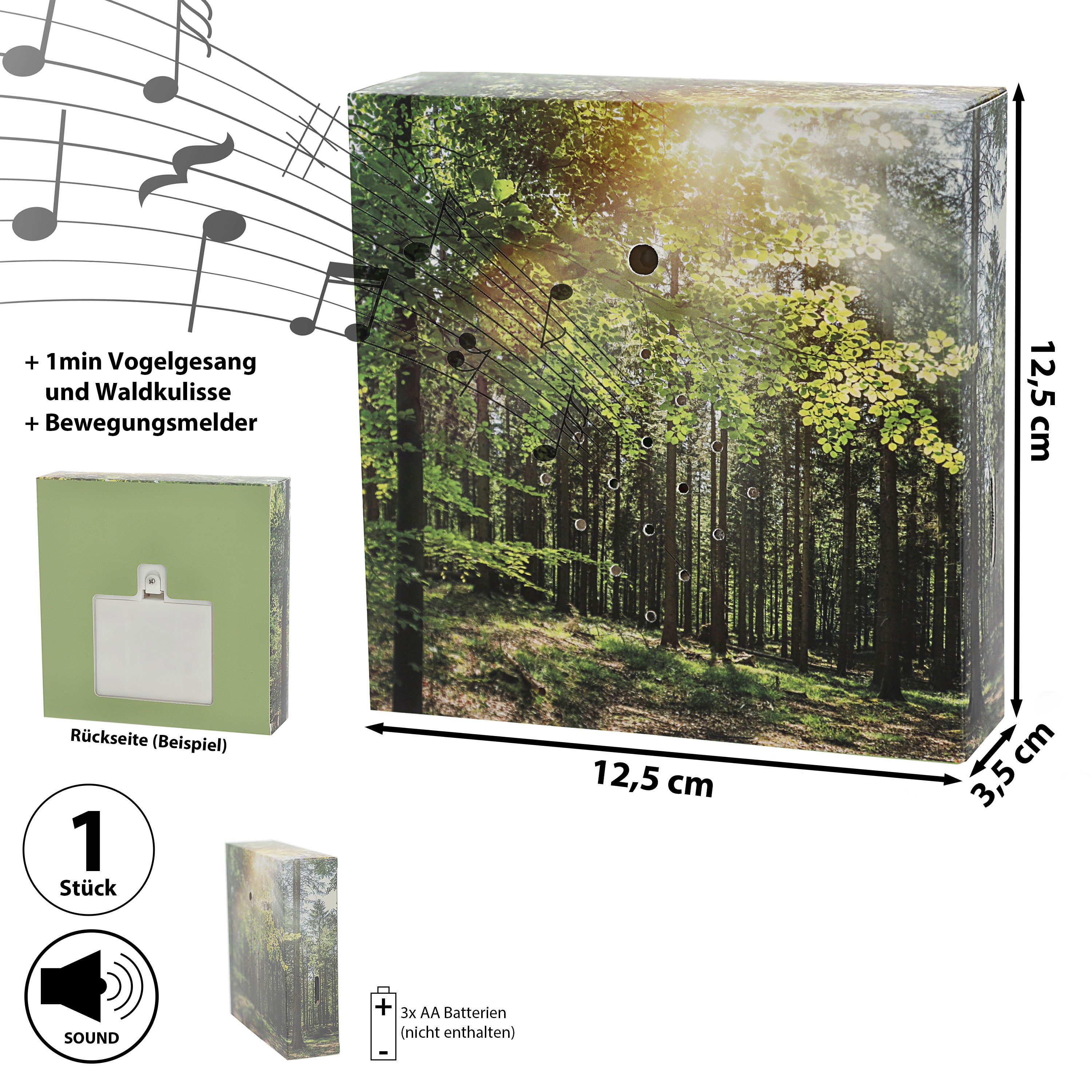 CEPEWA Bewegungsmelder Soundbox 'Wald' Bewegungssensor 12x12x3,5cm Pappe Kunststoff