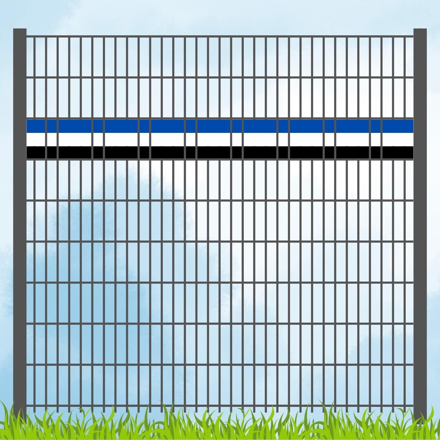 zaunzu Полосы конфиденциальности Vereinsfarben Blau/Weiß/Schwarz Akzentstreifen, (1 Set, Полосы конфиденциальности für Doppelstabmatten), Vereinsfarben Blau/Weiß/Schwarz
